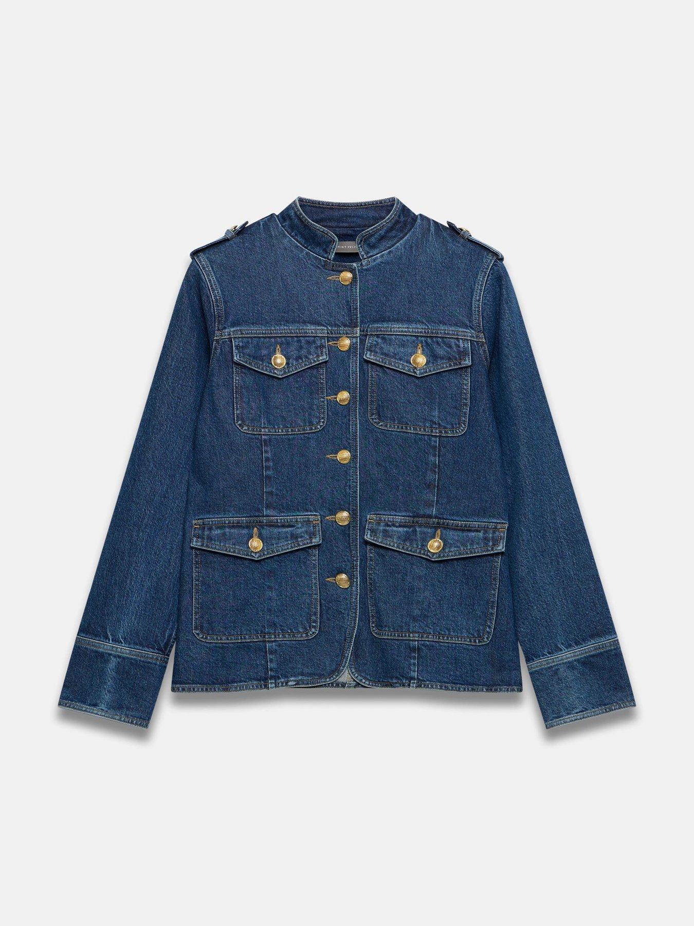 Image 5 of 6 of Mint Velvet Denim Military Jacket - Blue