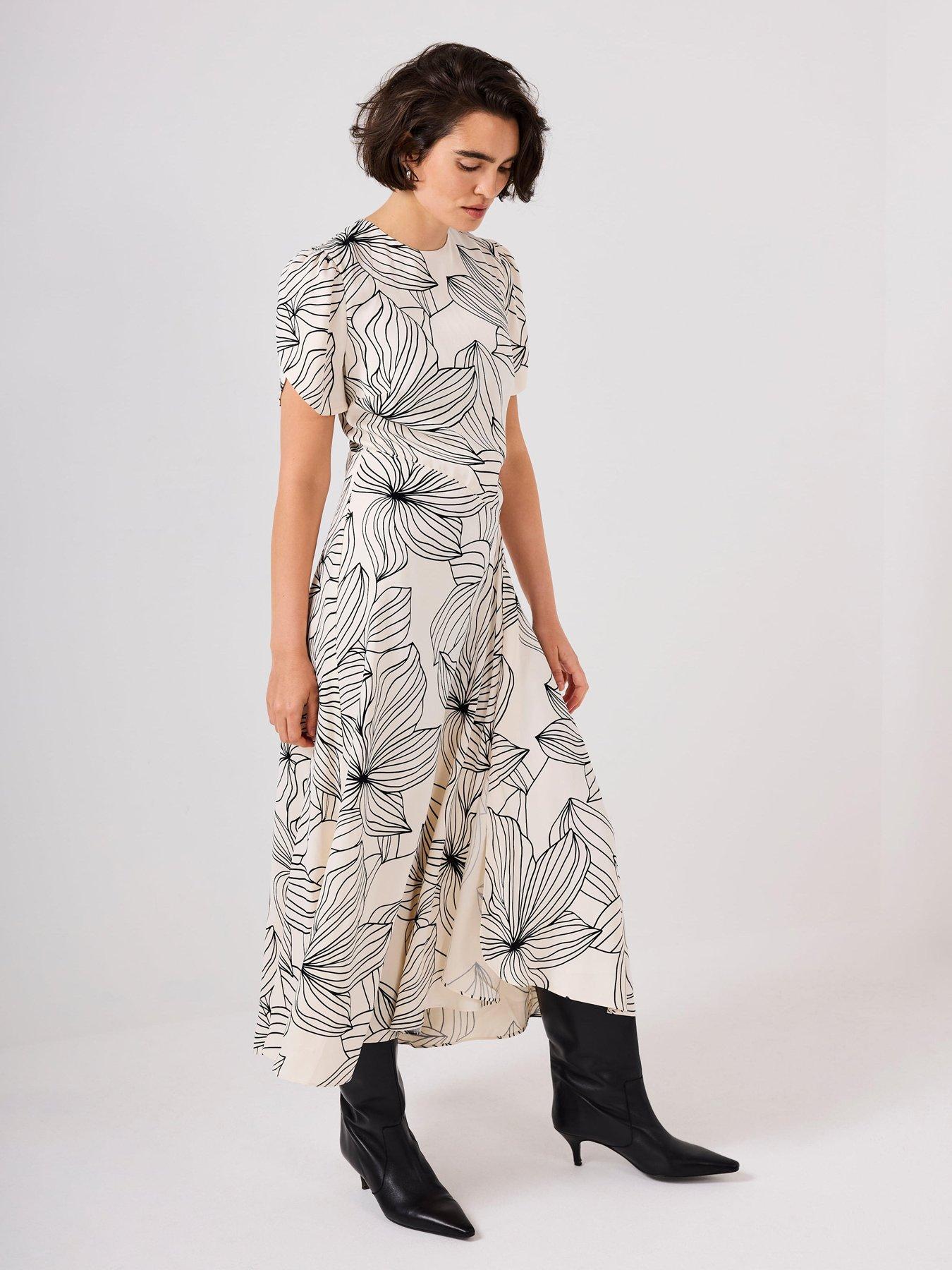 Mint Velvet Mono Printed Satin Midi Dress - Cream