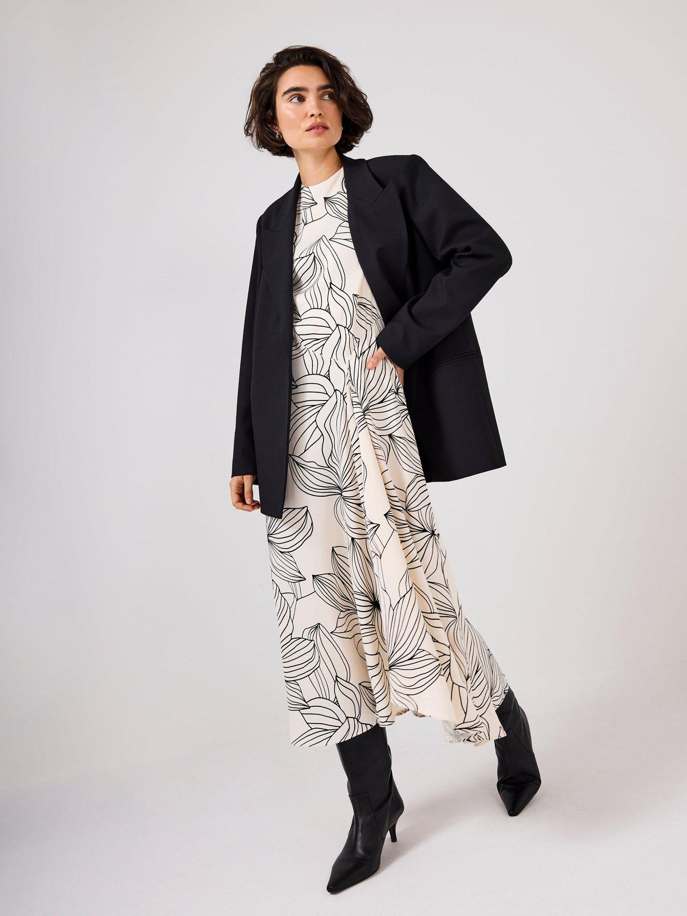 Image 2 of 6 of Mint Velvet Mono Printed Satin Midi Dress - Cream