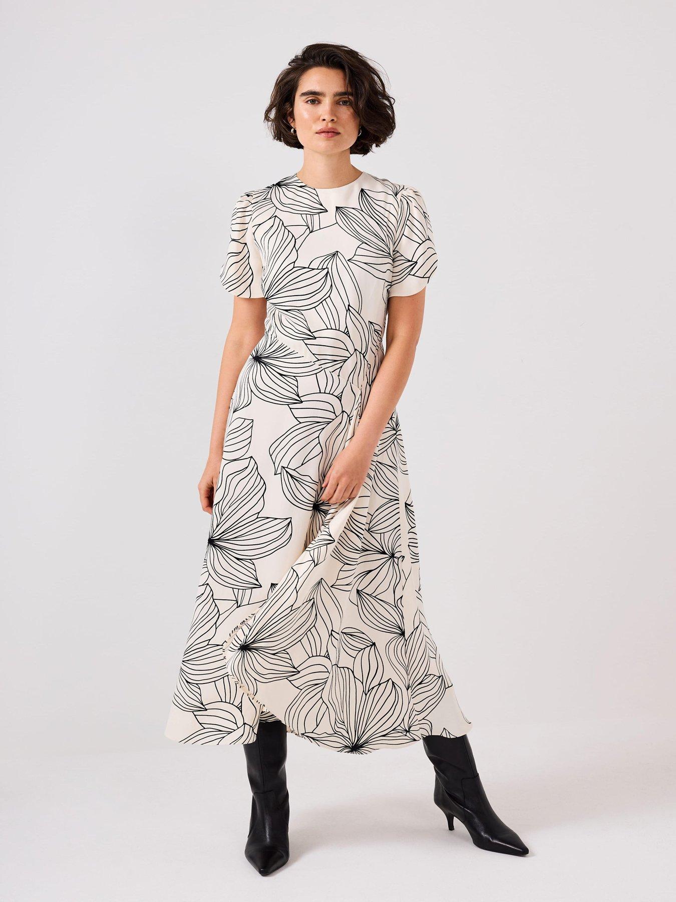 Image 3 of 6 of Mint Velvet Mono Printed Satin Midi Dress - Cream