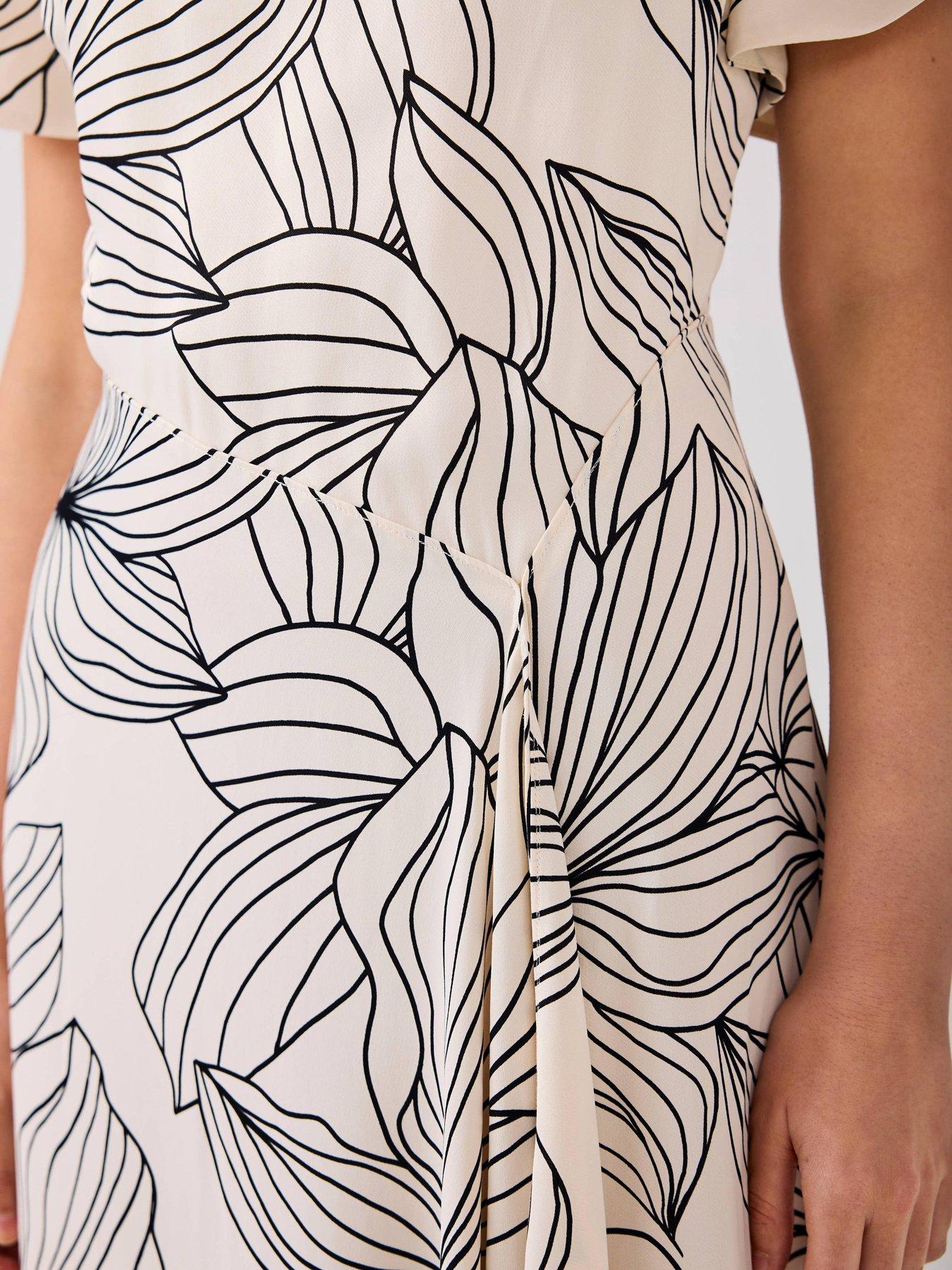Image 4 of 6 of Mint Velvet Mono Printed Satin Midi Dress - Cream