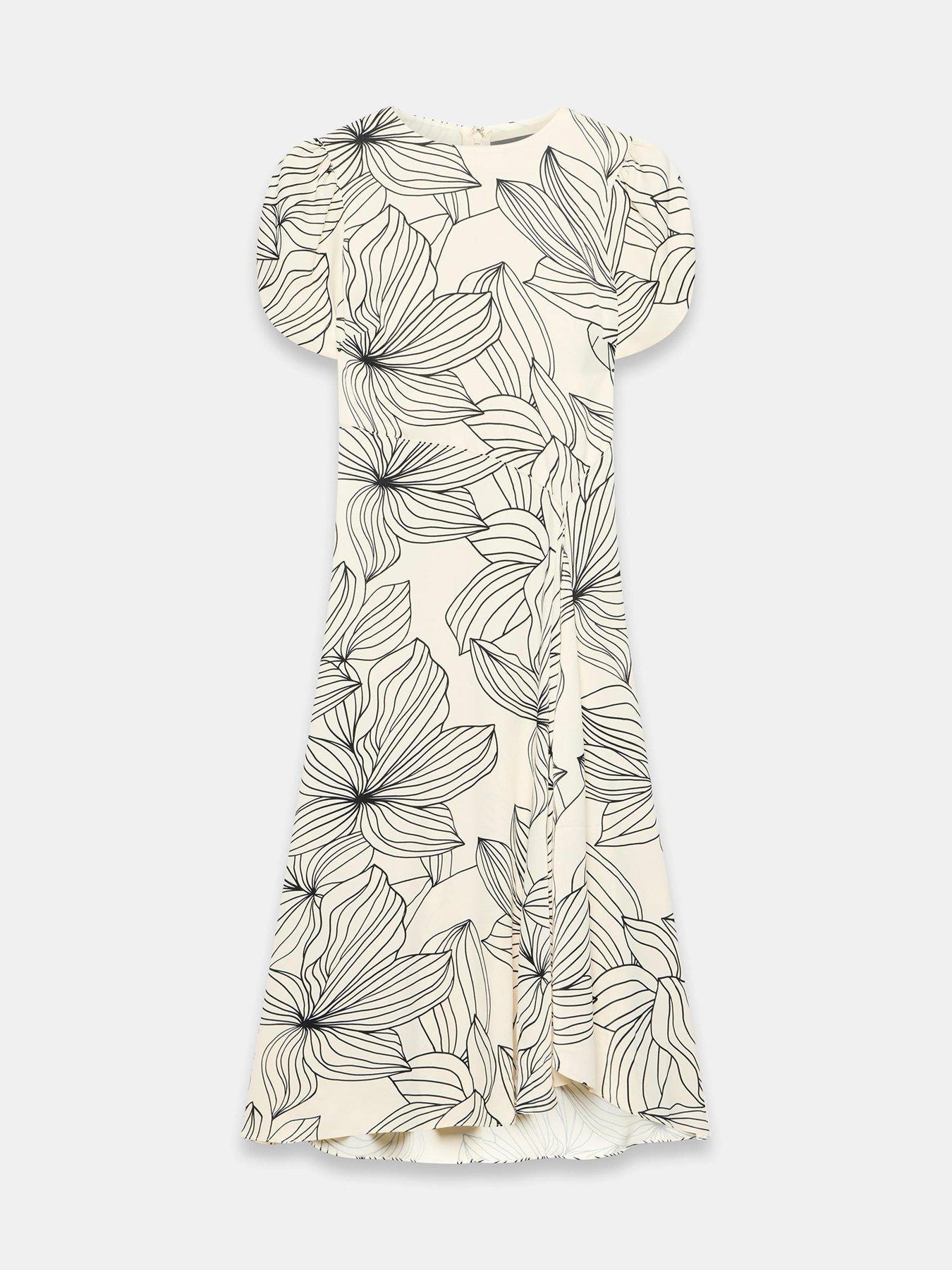 Image 5 of 6 of Mint Velvet Mono Printed Satin Midi Dress - Cream
