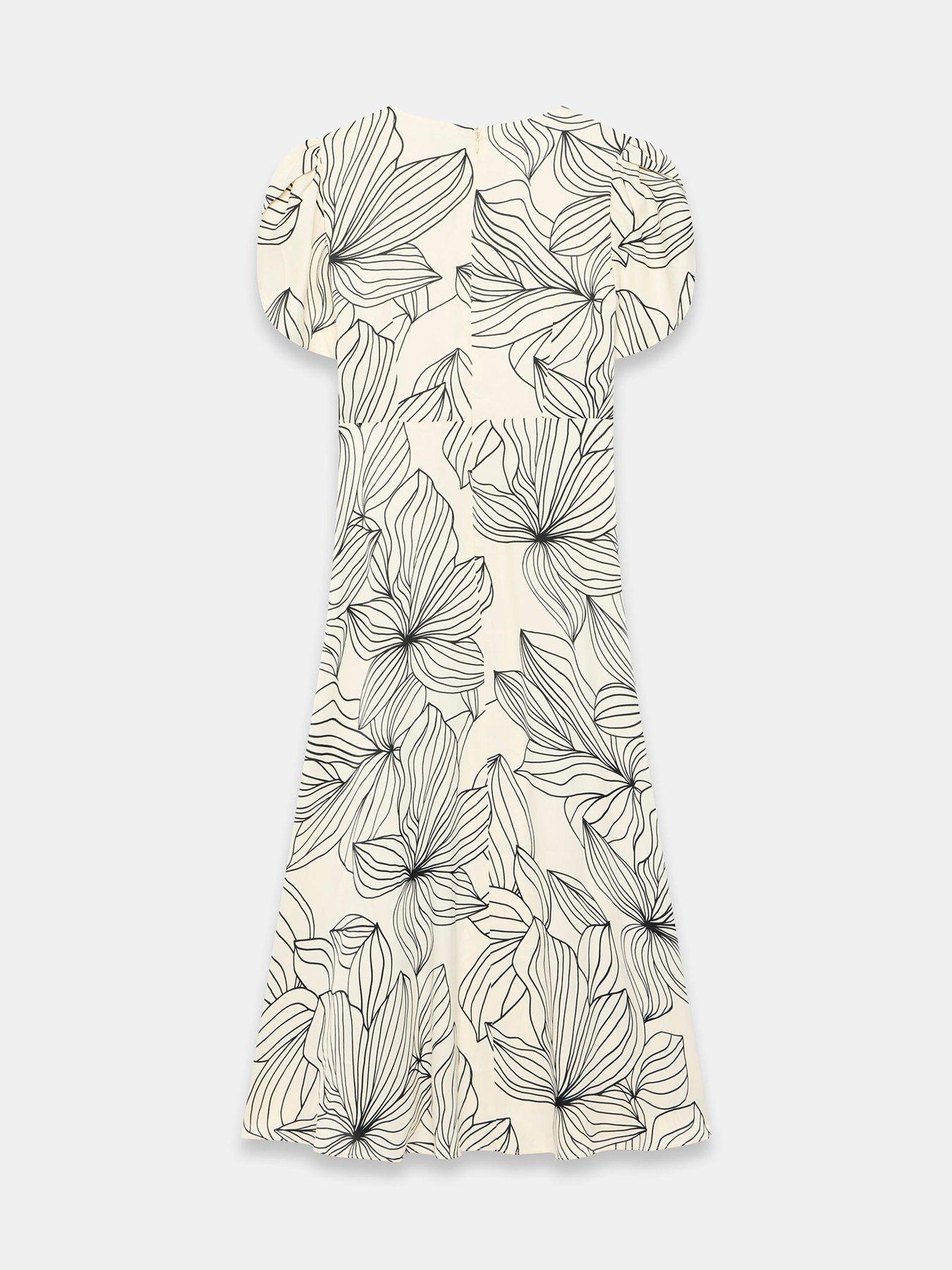 Image 6 of 6 of Mint Velvet Mono Printed Satin Midi Dress - Cream