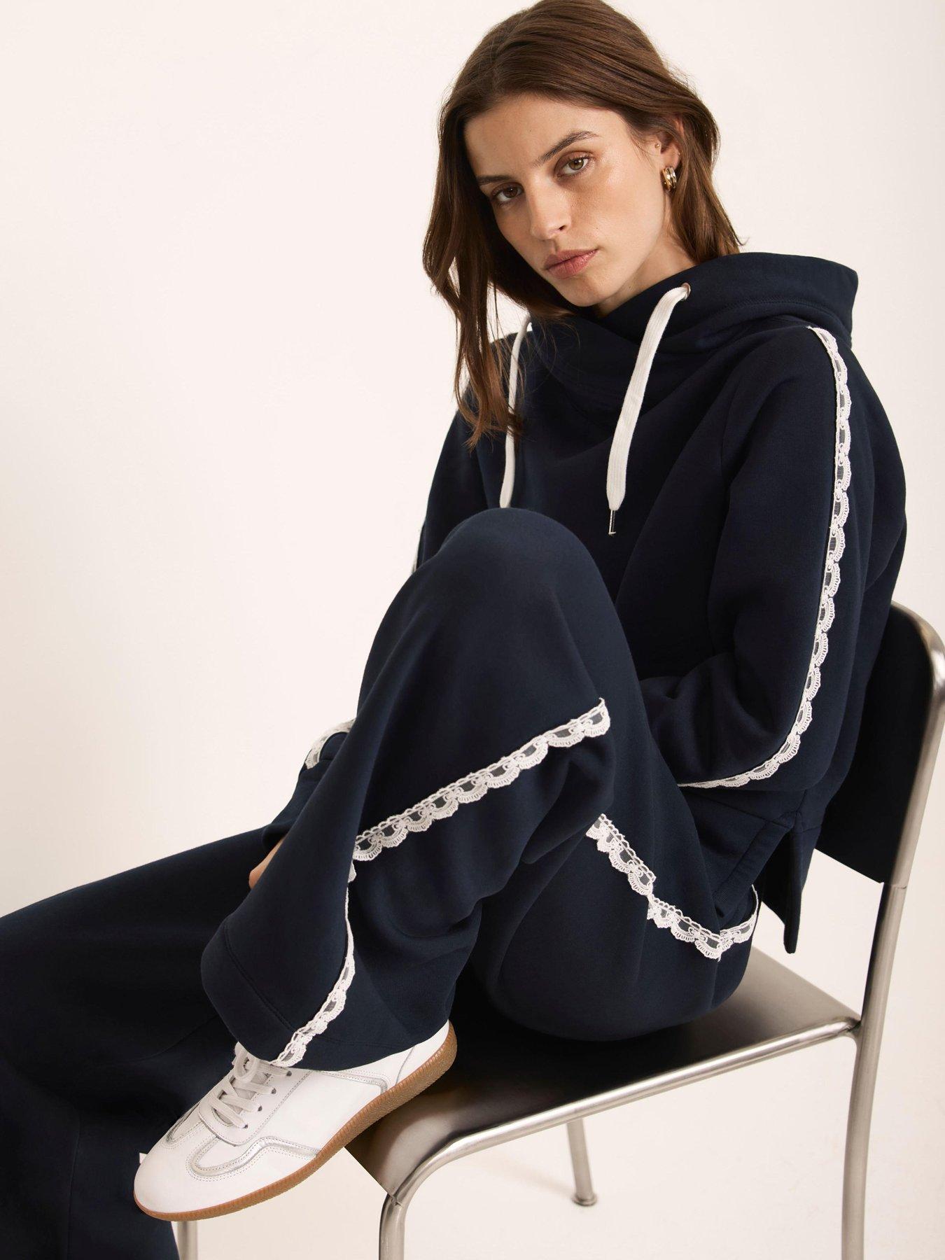 Mint Velvet Navy Side Stripe Hoodie - Blue