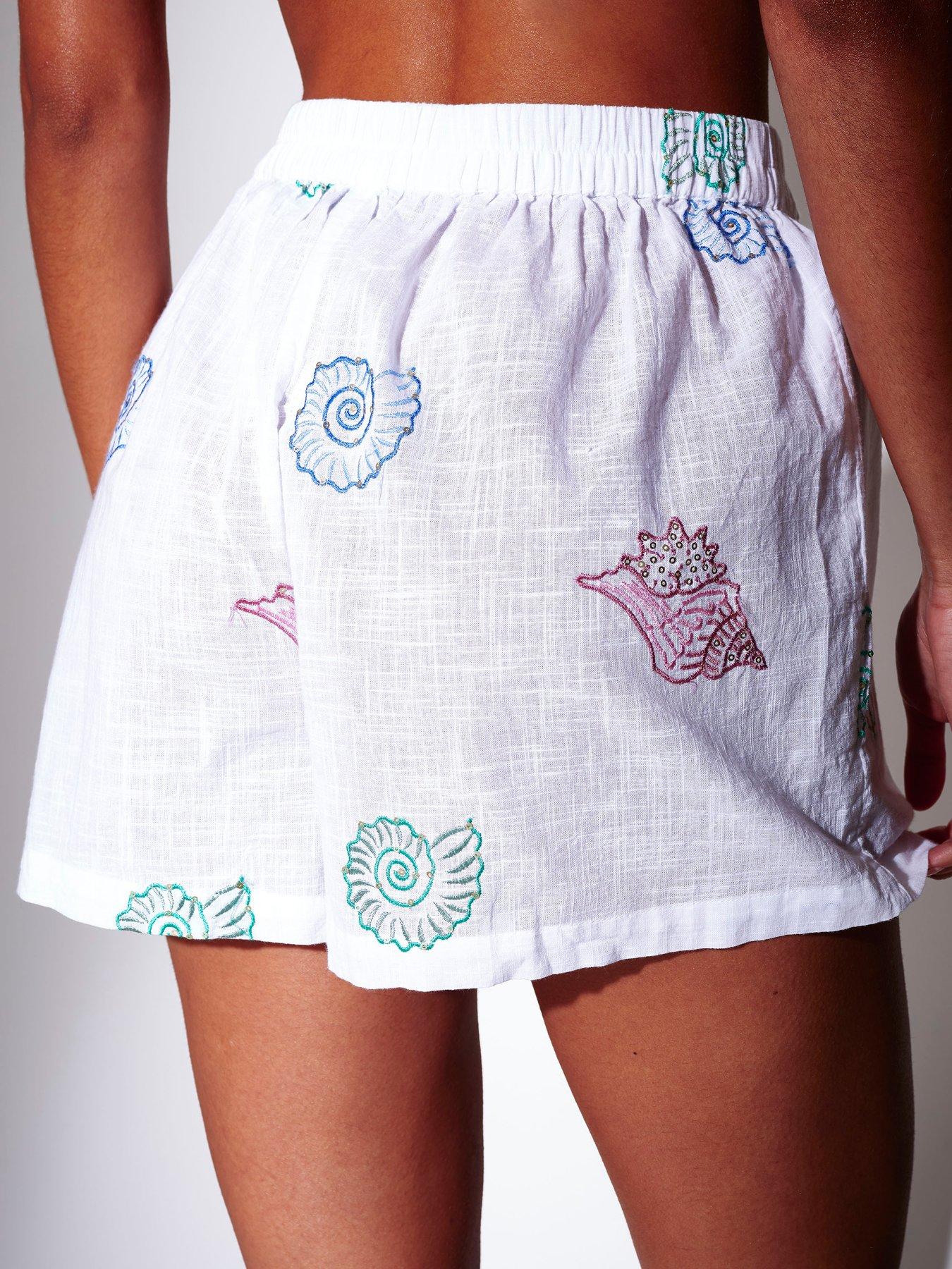 Image 5 of 5 of South Beach Sequin Seashell Embroidered Shorts - Multi