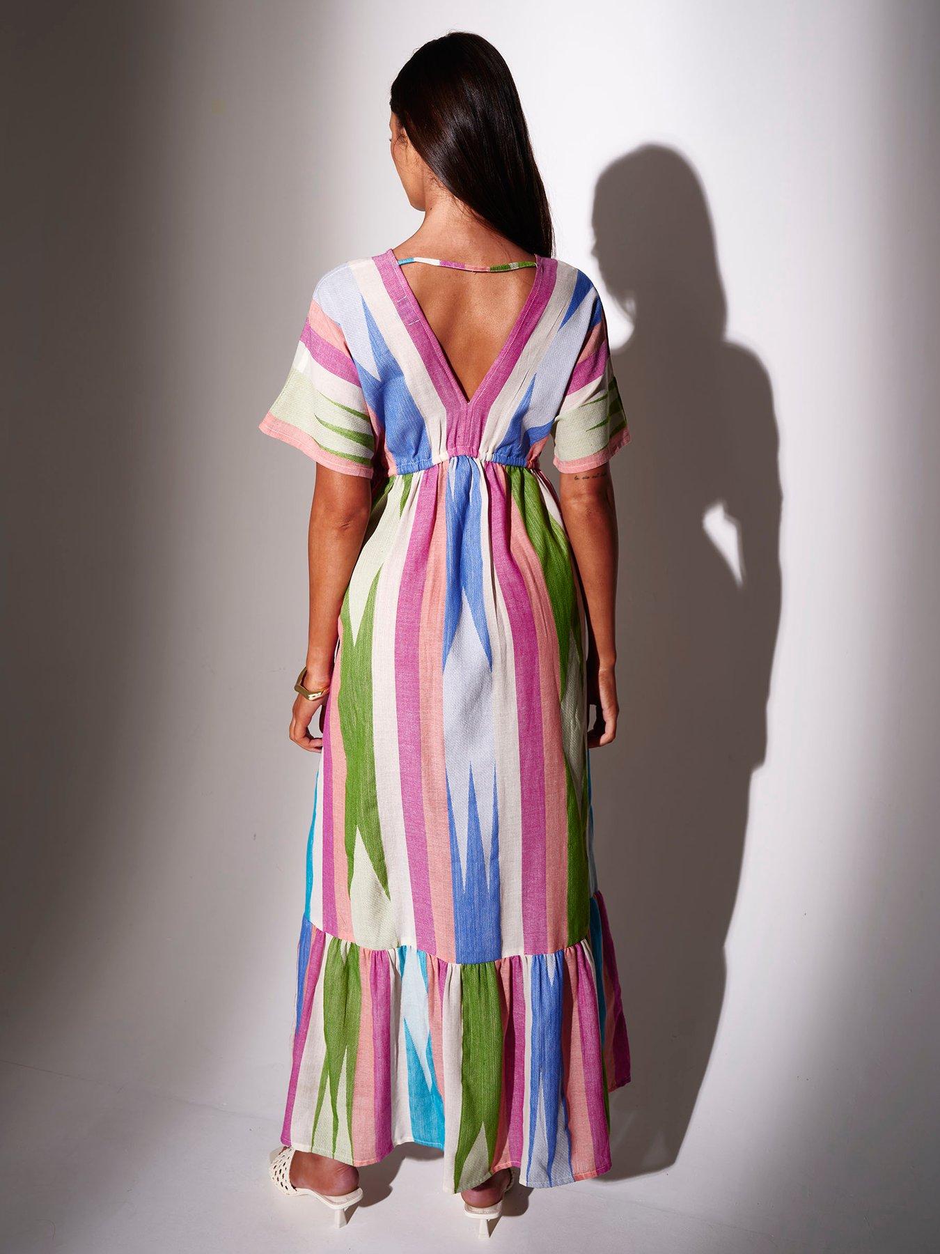 Image 4 of 5 of South Beach Stripe Jacquard Maxi Short Sleeve Dress - Multi