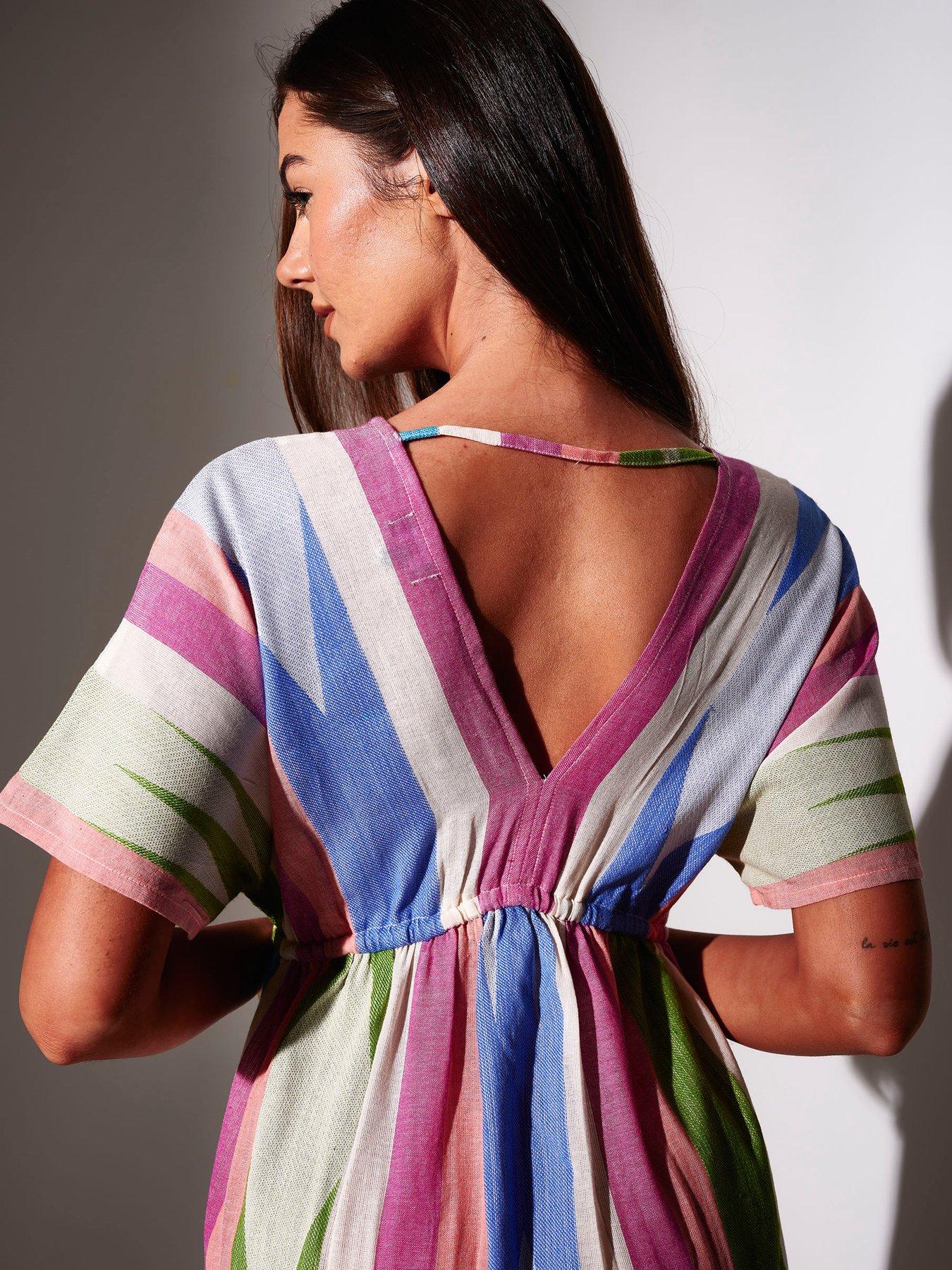 Image 5 of 5 of South Beach Stripe Jacquard Maxi Short Sleeve Dress - Multi