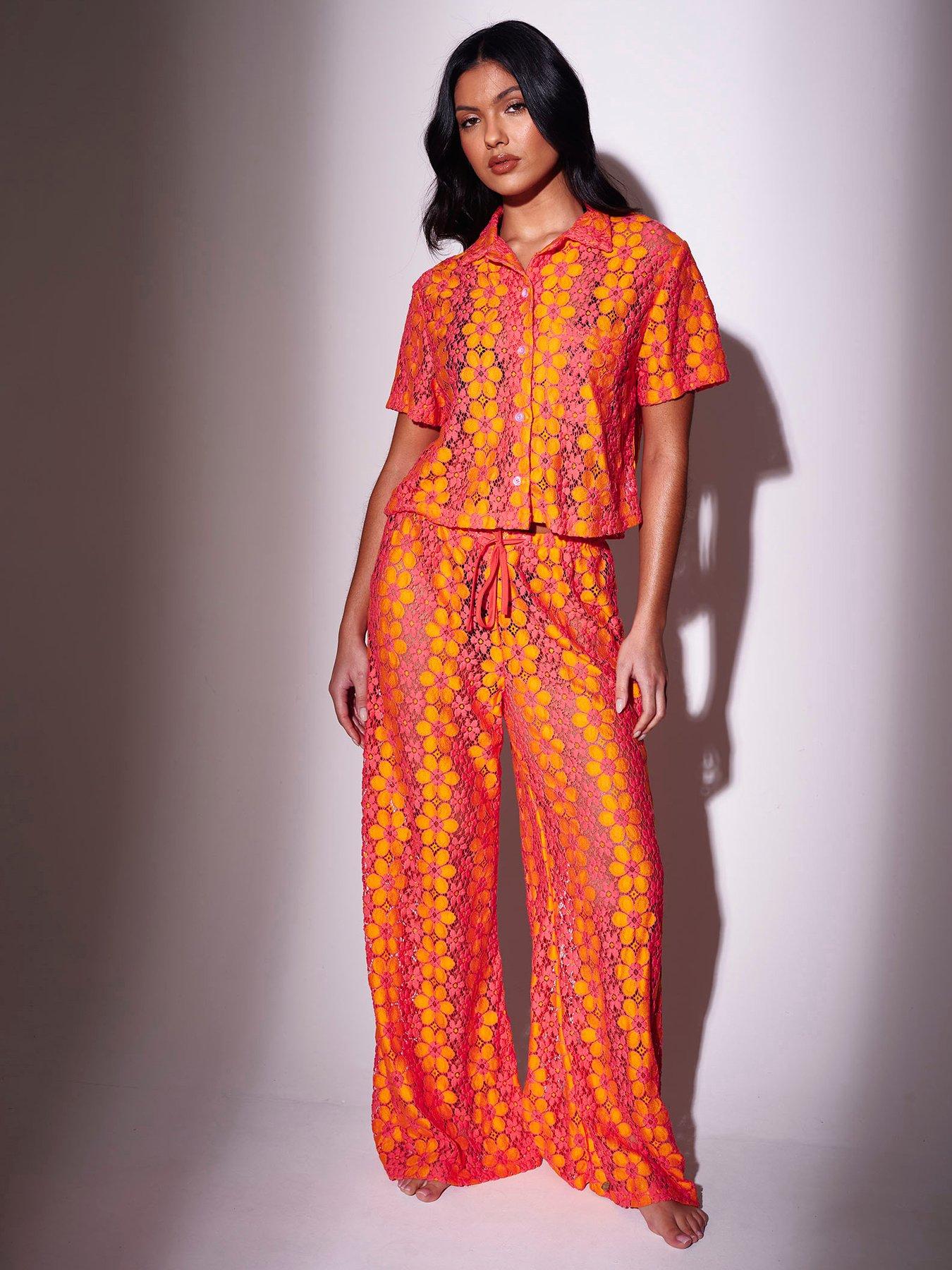 Image 1 of 5 of South Beach Floral Crochet Short Sleeve Shirt - Multi