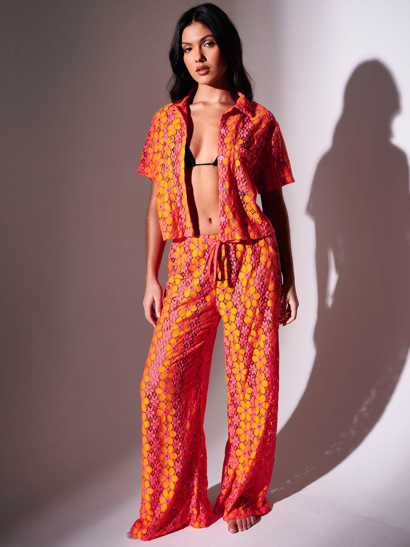 Image 3 of 5 of South Beach Floral Crochet Short Sleeve Shirt - Multi