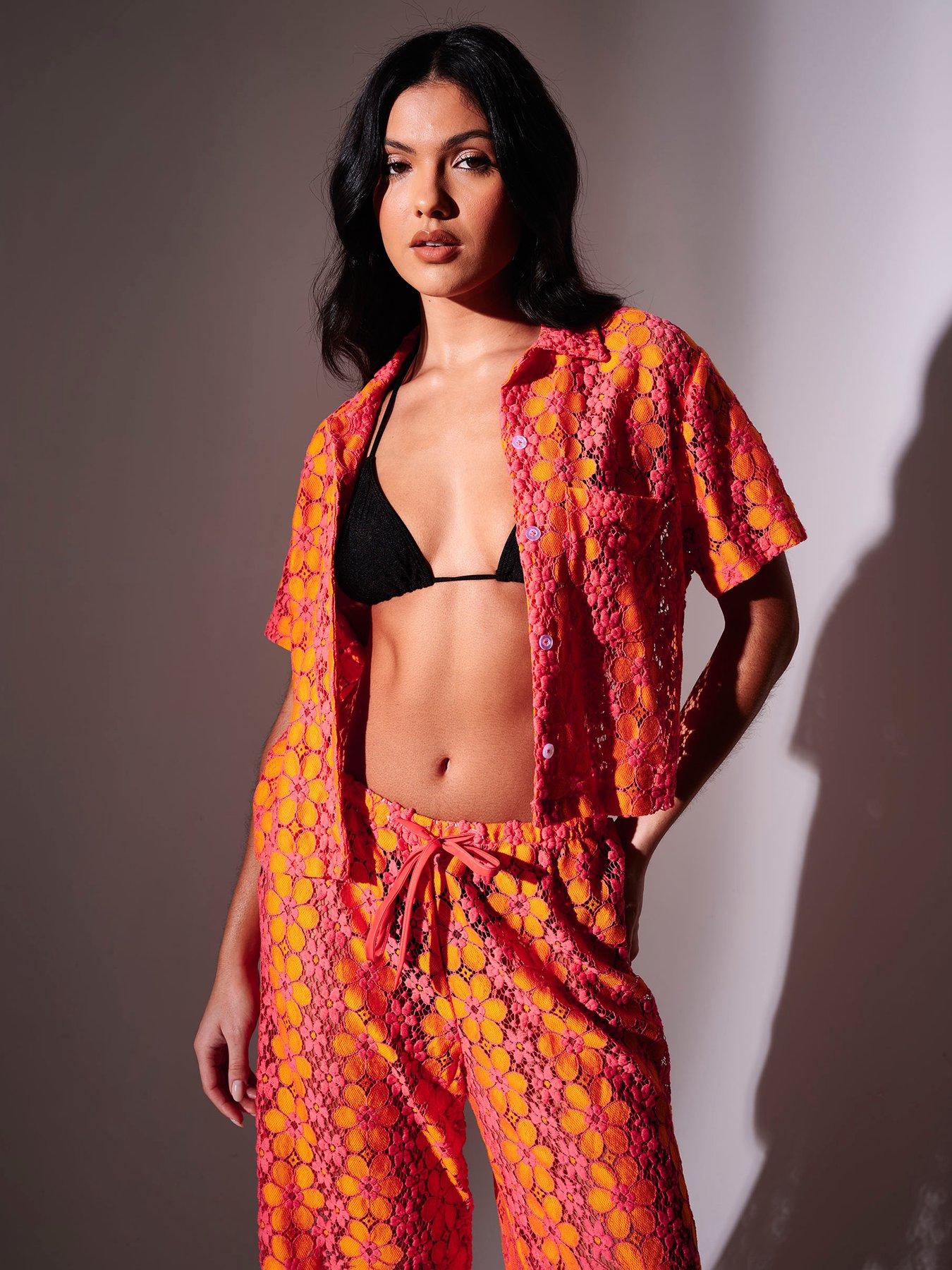 Image 4 of 5 of South Beach Floral Crochet Short Sleeve Shirt - Multi