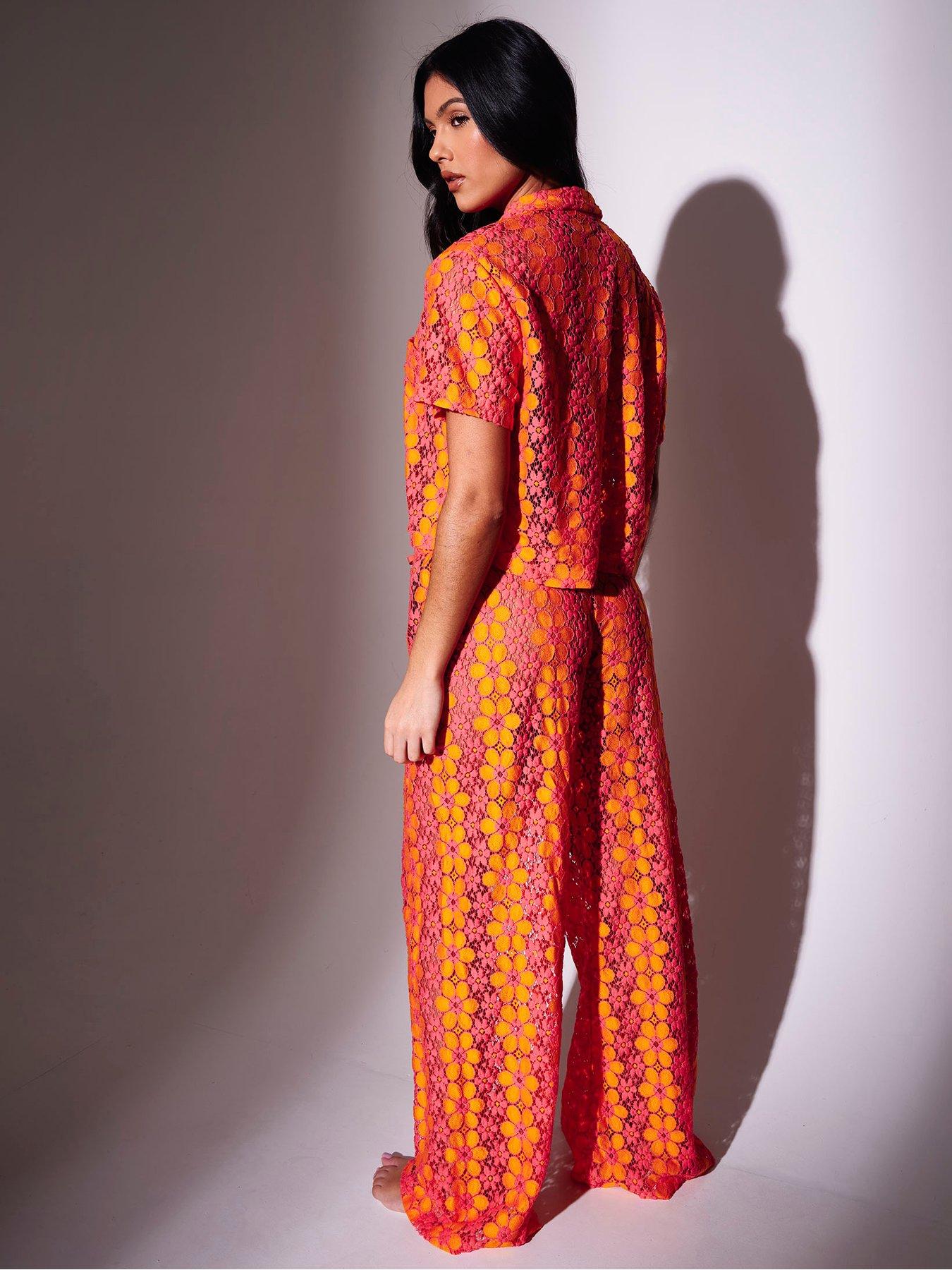 Image 2 of 5 of South Beach Floral Crochet Wide Leg Trousers - Multi