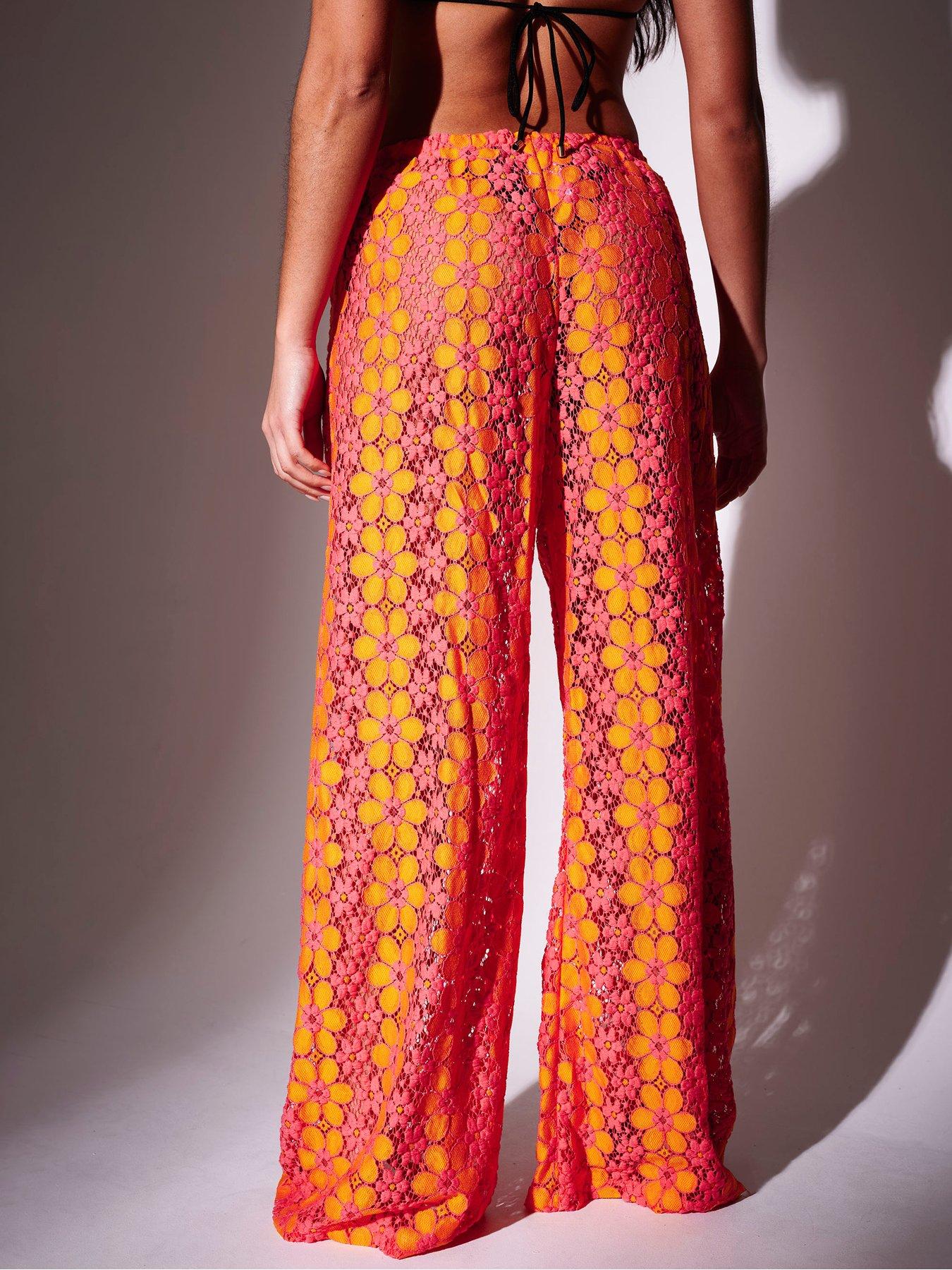 Image 4 of 5 of South Beach Floral Crochet Wide Leg Trousers - Multi