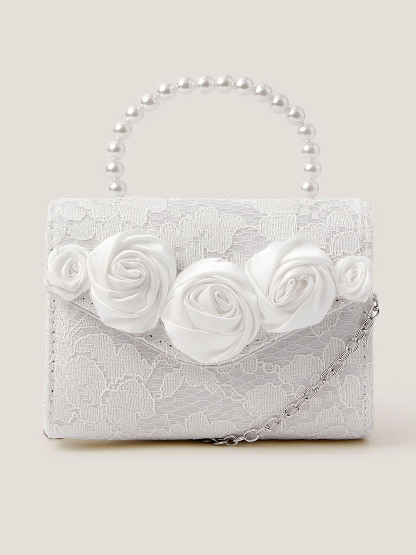 Monsoon Girls Rosette Pearl Handle Bag - Light Cream