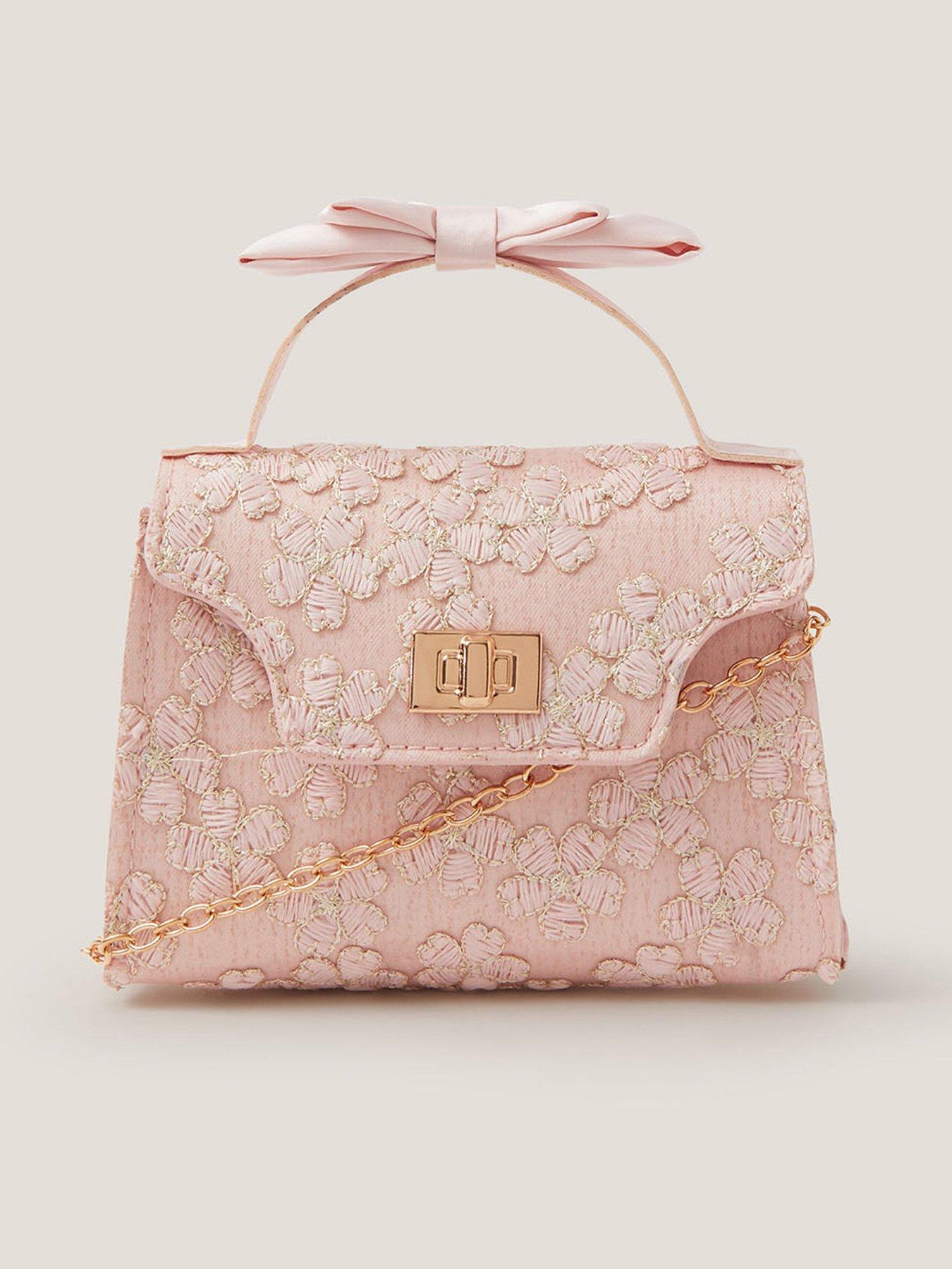 Image 1 of 4 of Monsoon Girls Lacey Bow Handle Bag - Pink