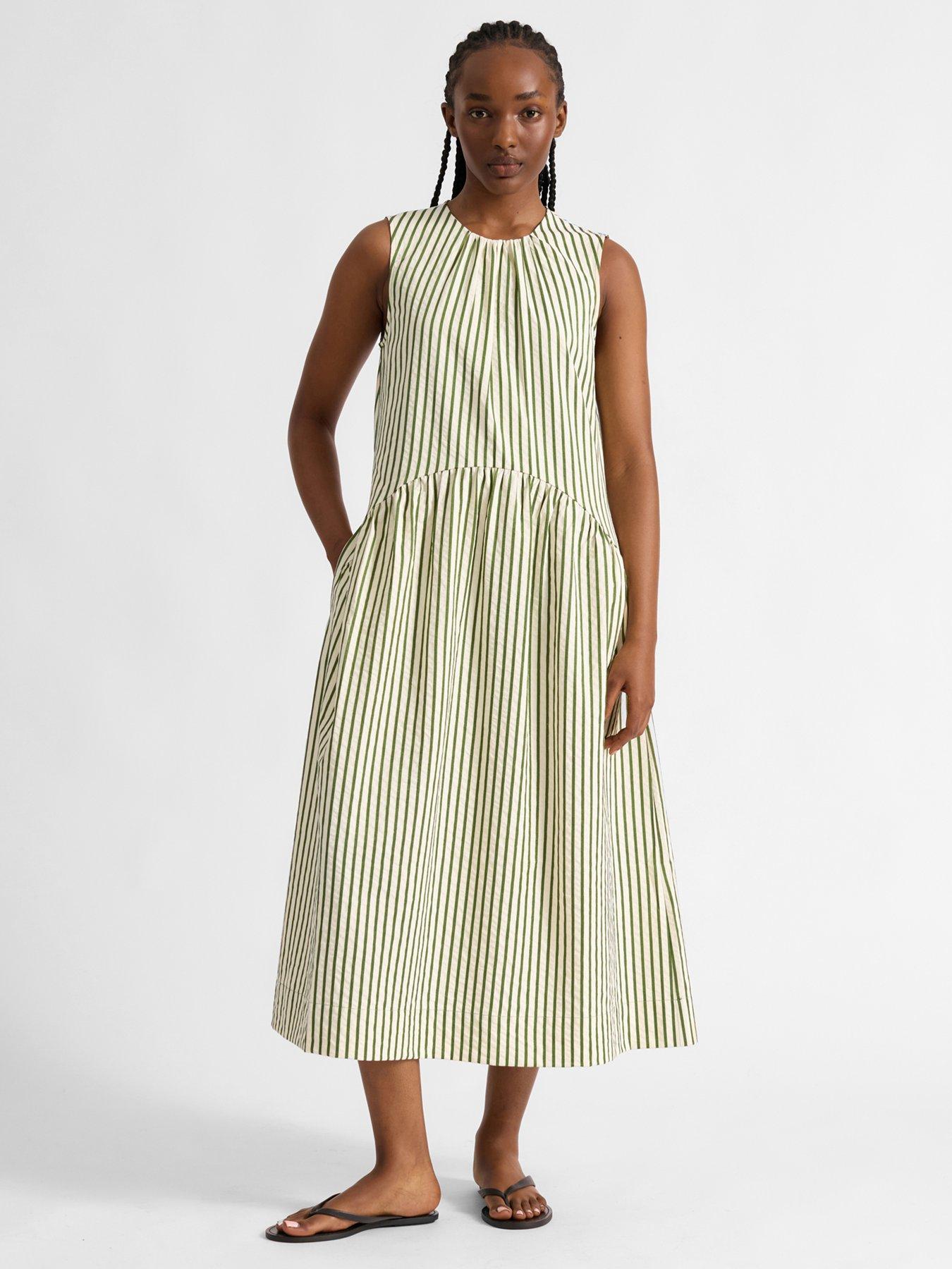 Image 1 of 4 of Albaray Stripe Sleeveless Iconic Dress - Green
