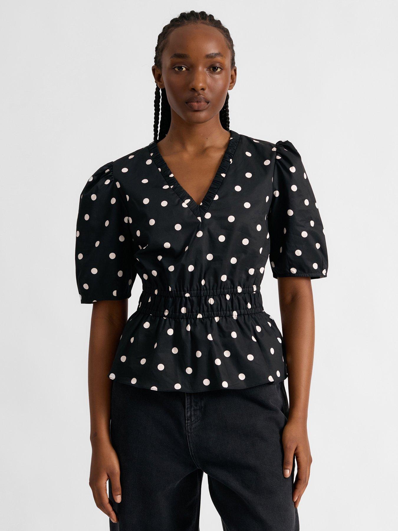 albaray-large-spot-elastic-waist-top-blackfront