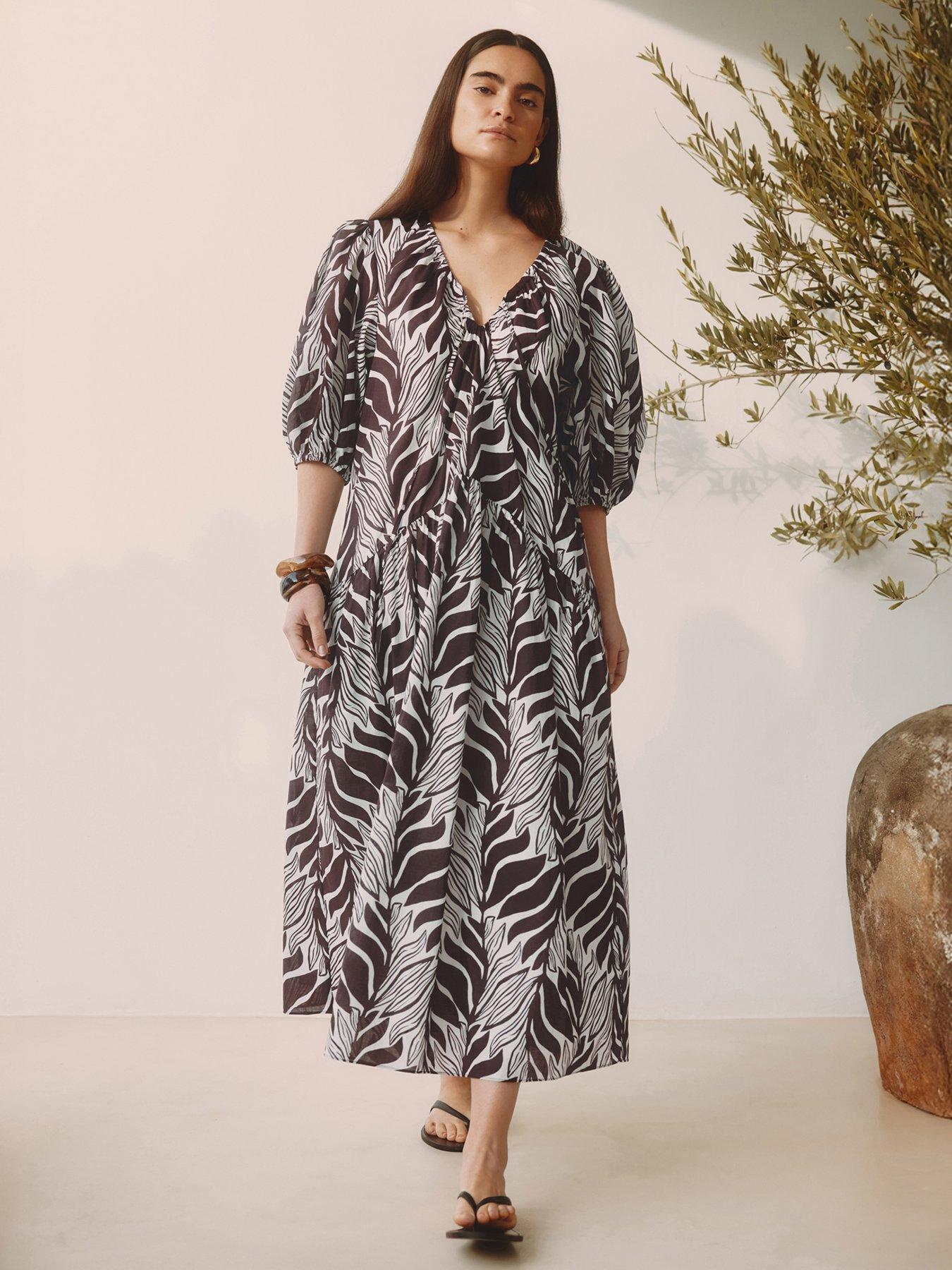 Image 1 of 5 of Albaray Mono Palm Dress - Chocolate/White