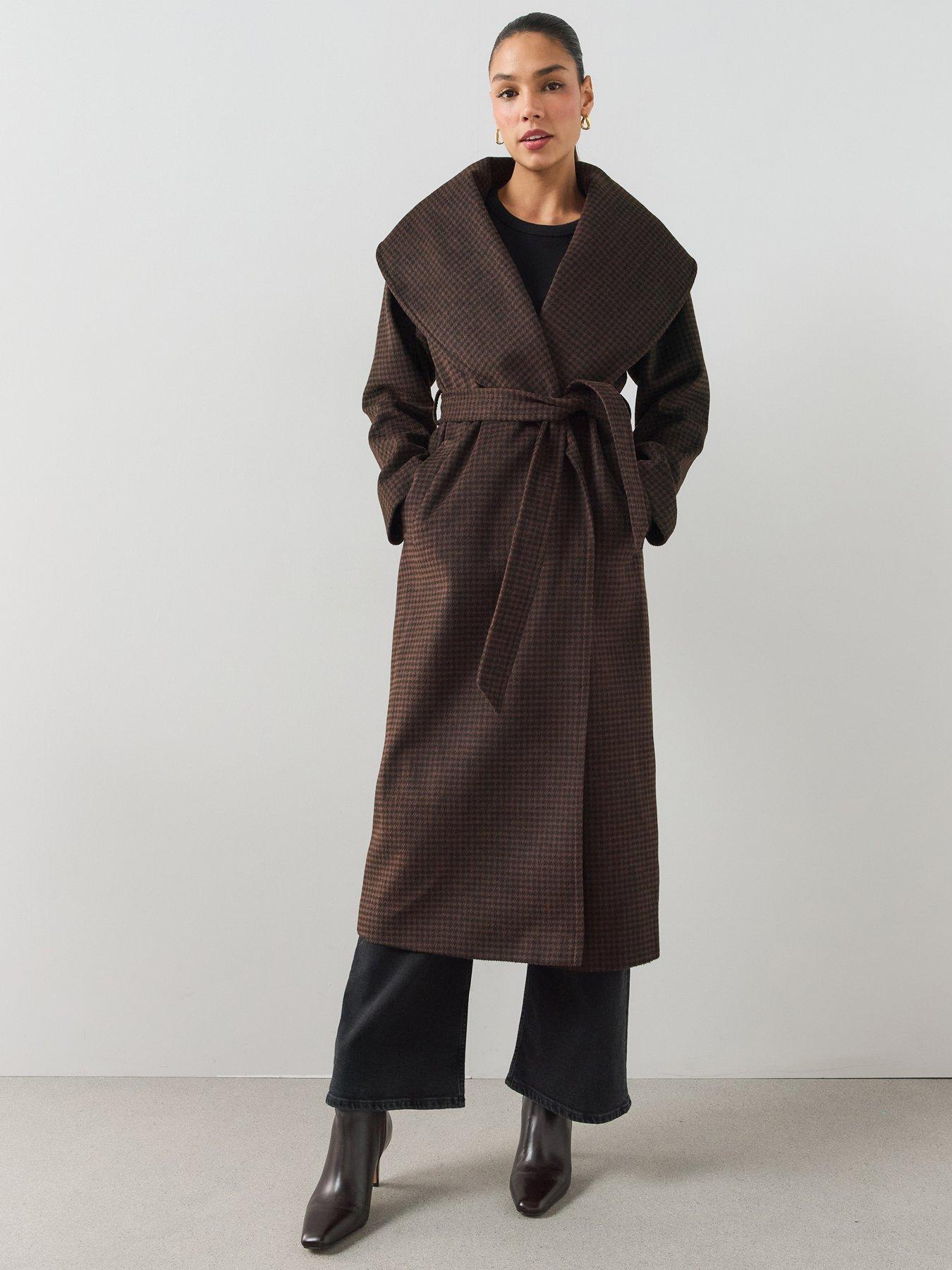 Image 1 of 6 of The Very Collection Womens Shawl Collar Belted Wrap Coat - Print