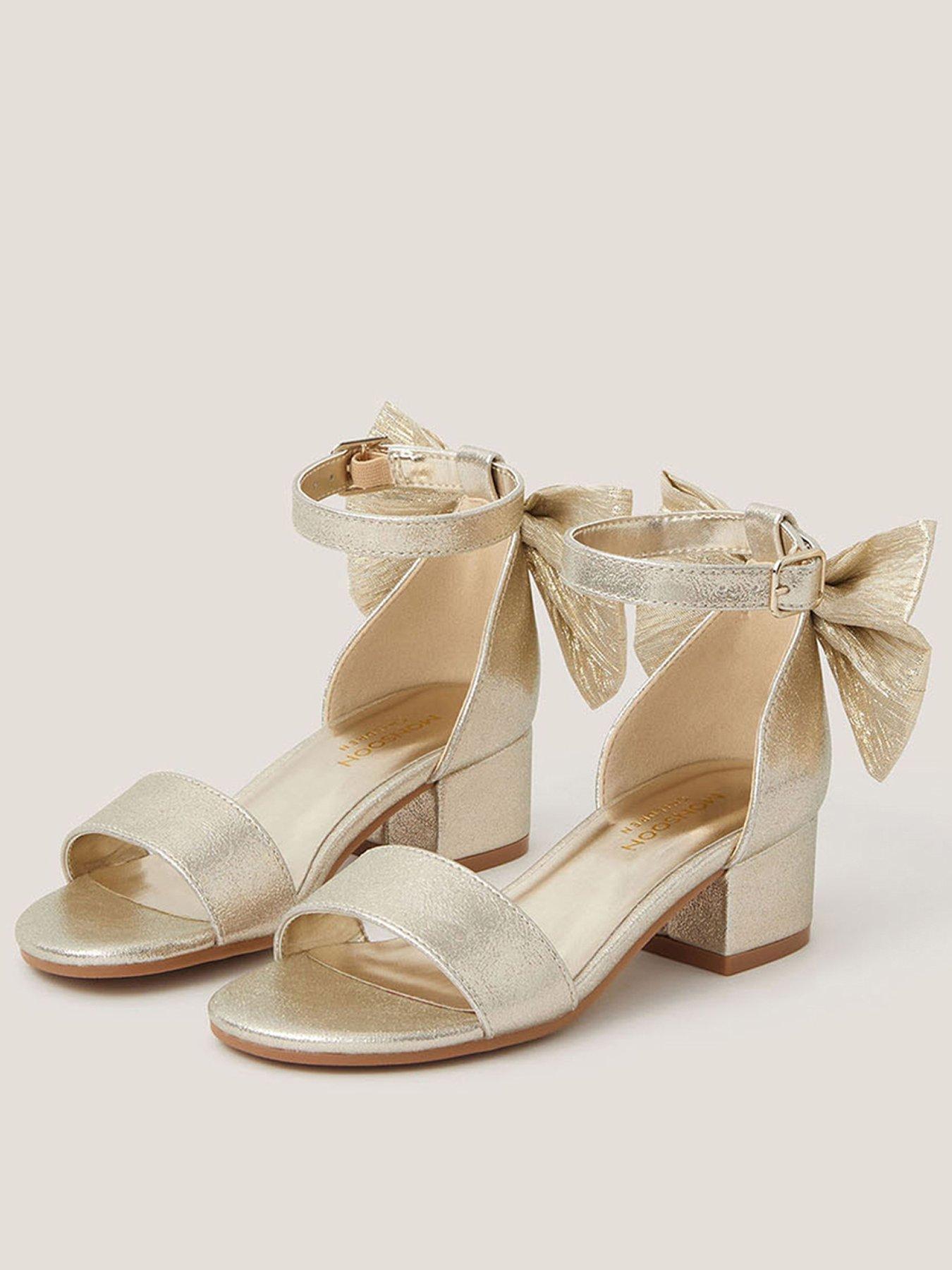 Image 1 of 3 of Monsoon Girls Bow 2 Part Heel Shoes - Gold