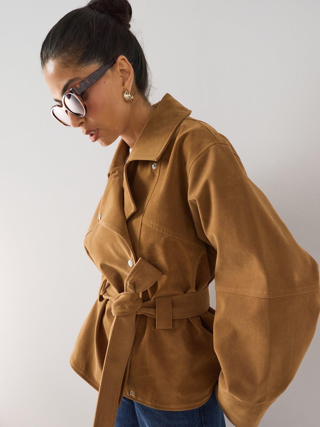 The Very Collection Faux Suede Belted Jacket - Brown