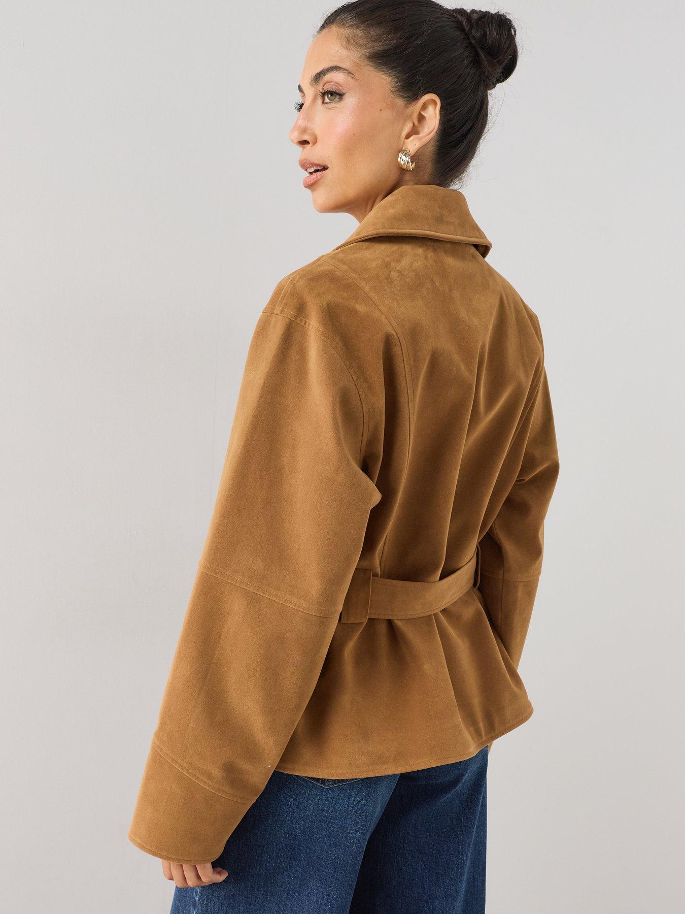 Image 2 of 7 of The Very Collection Faux Suede Belted Jacket - Brown