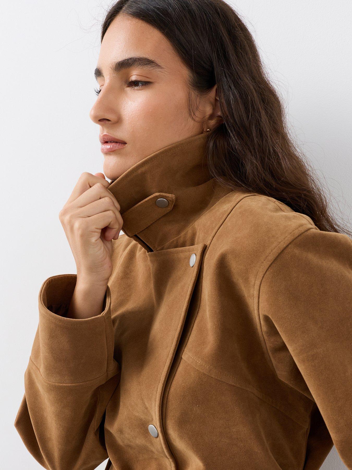 Image 5 of 7 of The Very Collection Faux Suede Belted Jacket - Brown