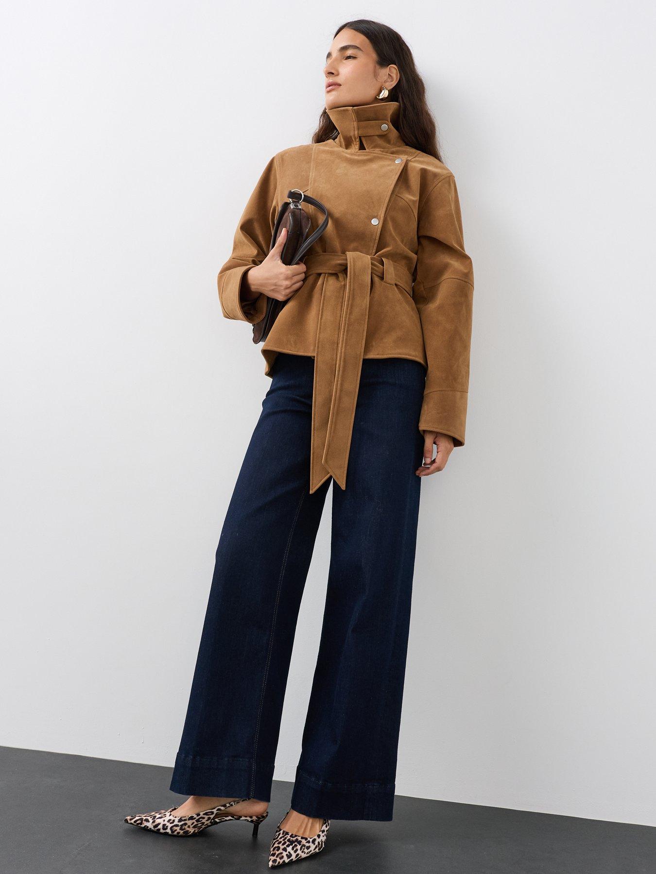 Image 6 of 7 of The Very Collection Faux Suede Belted Jacket - Brown