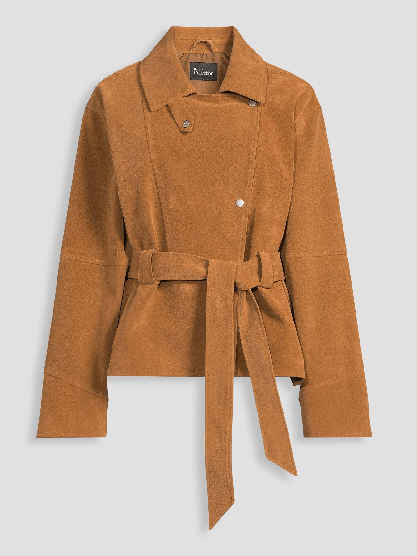 Image 7 of 7 of The Very Collection Faux Suede Belted Jacket - Brown