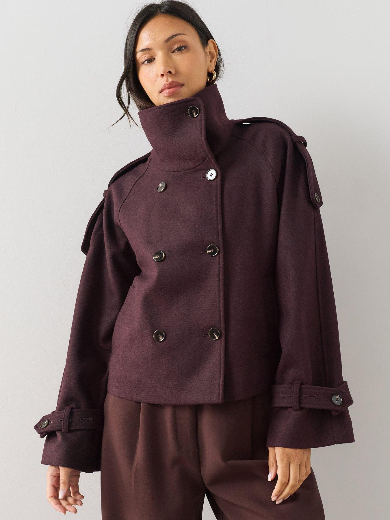 Image 1 of 7 of The Very Collection Faux Wool Funnel Neck Trench