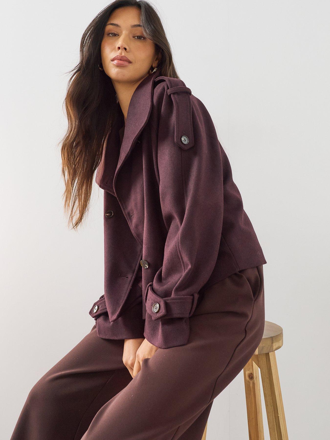 Image 4 of 7 of The Very Collection Faux Wool Funnel Neck Trench