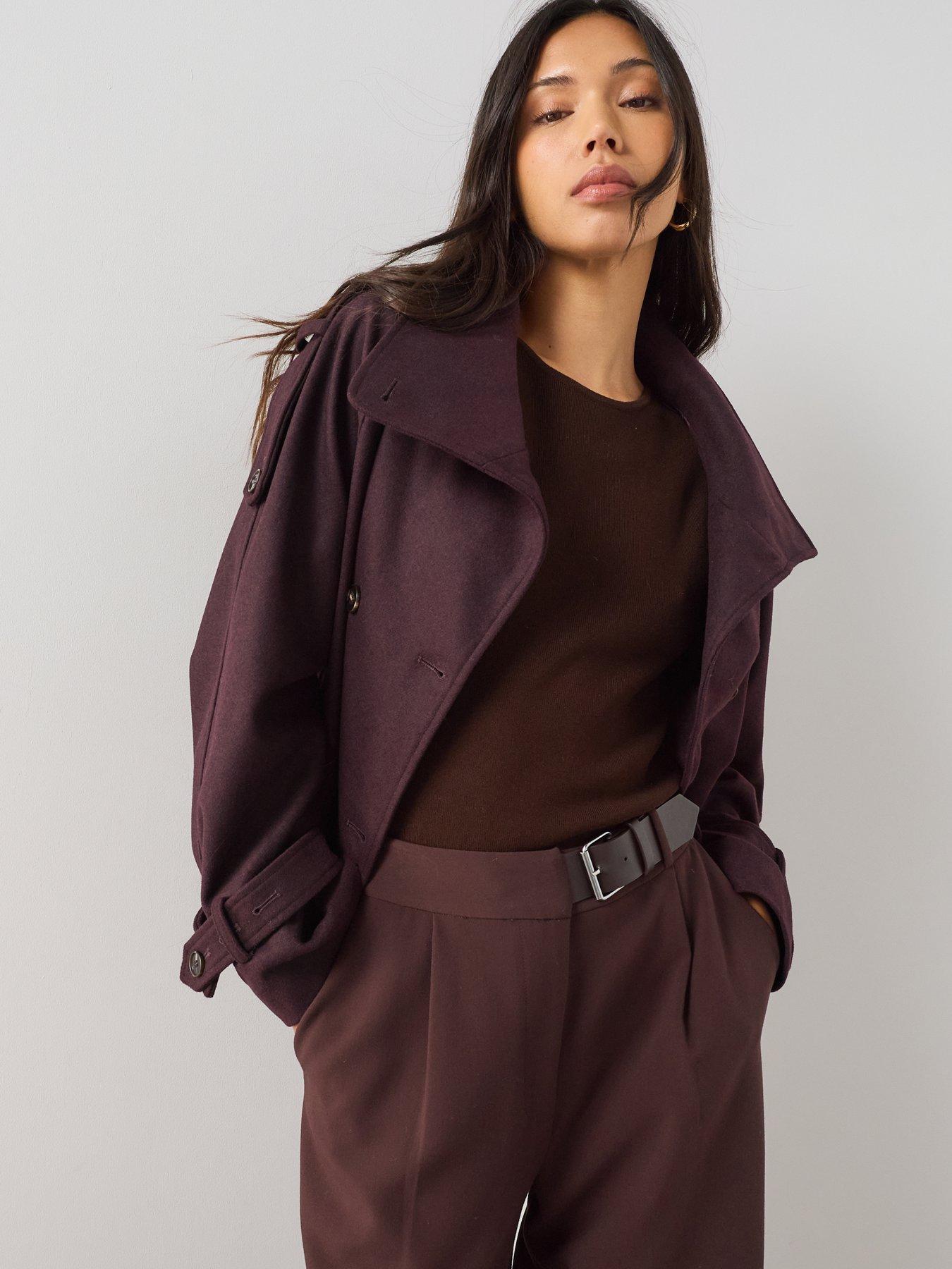 Image 6 of 7 of The Very Collection Faux Wool Funnel Neck Trench