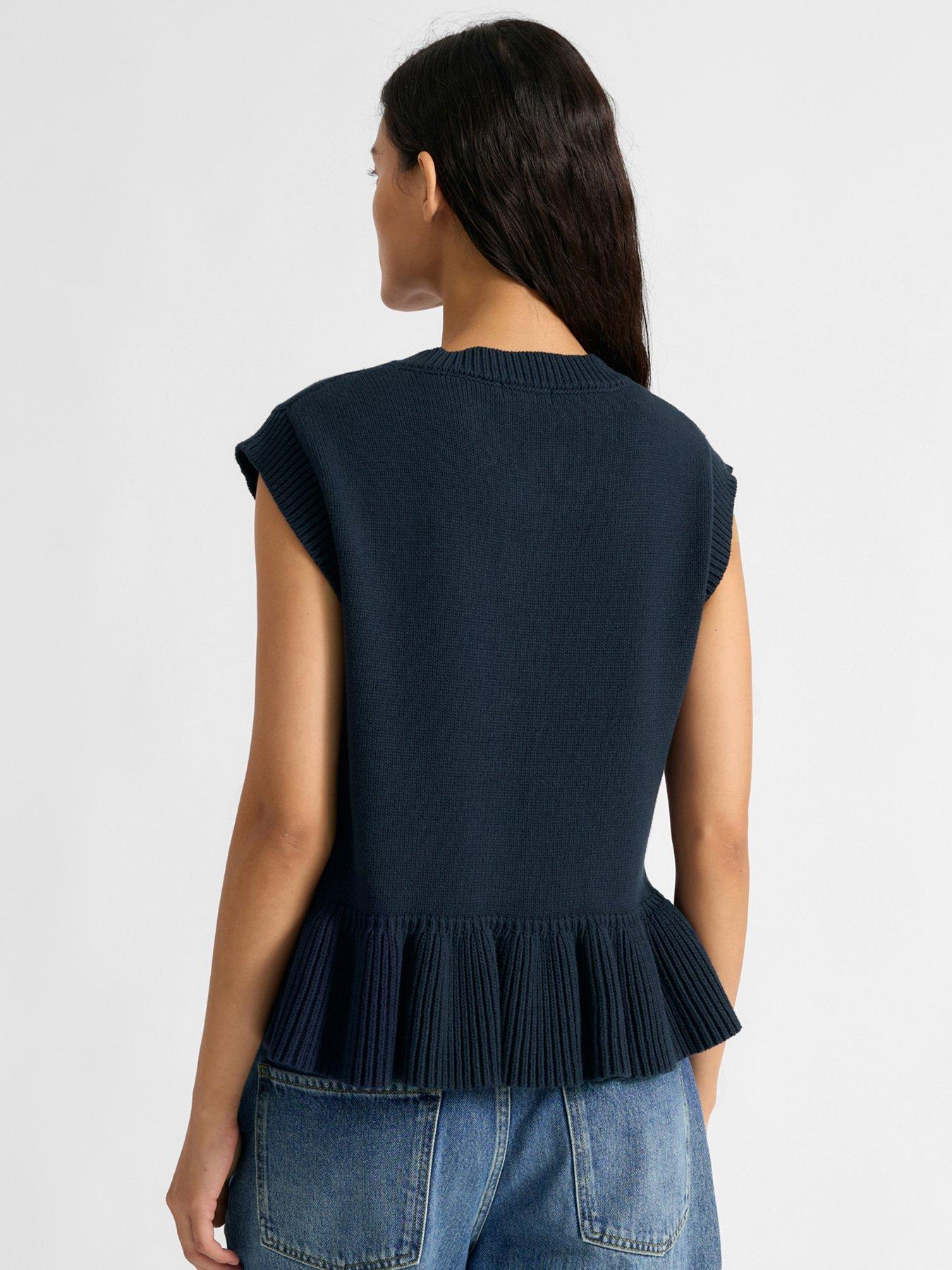 albaray-peplum-hem-cotton-knitted-vest-navystillFront