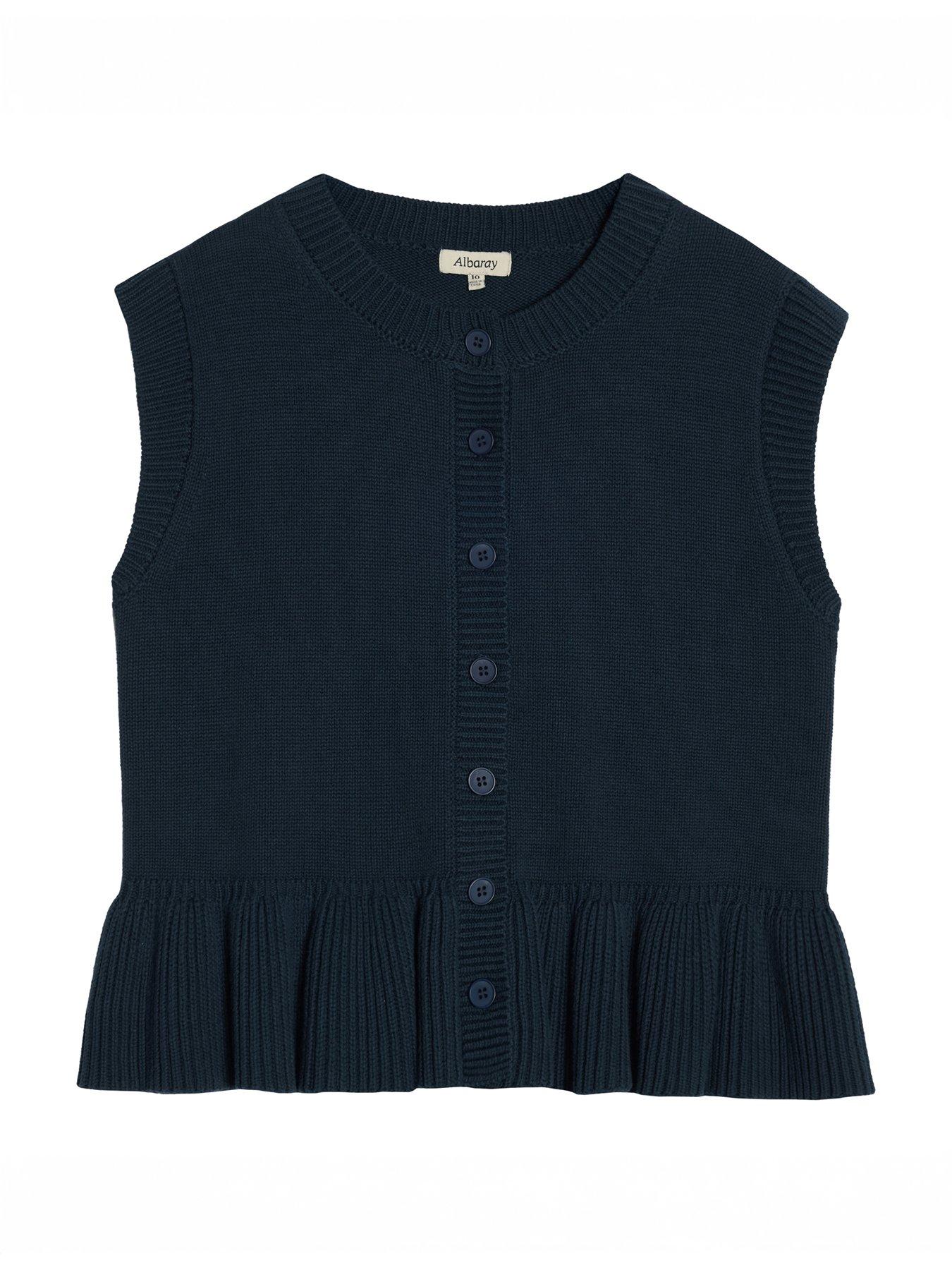 albaray-peplum-hem-cotton-knitted-vest-navyoutfit
