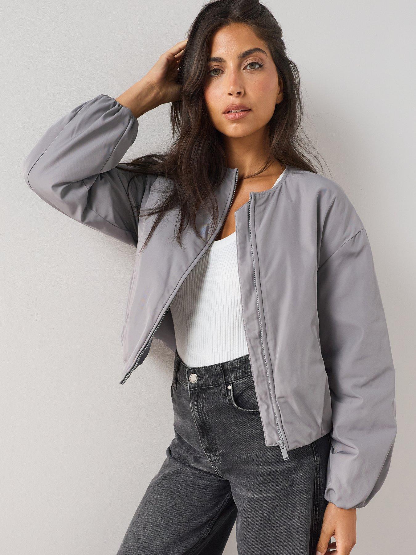 Image 1 of 7 of The Very Collection Soft Volume Bomber Jacket - Grey