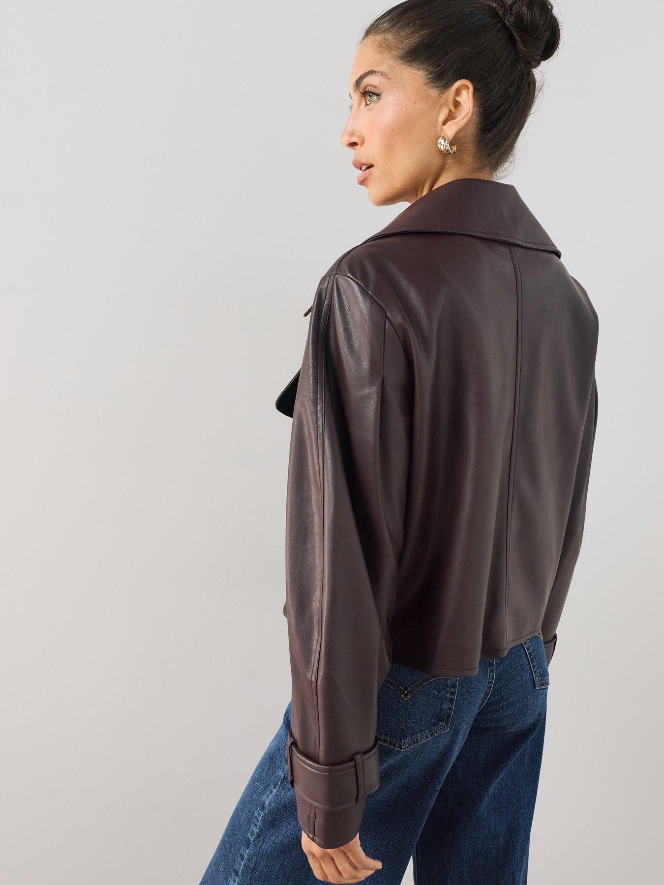 Image 2 of 7 of The Very Collection Womens Faux Leather Short Trench Jacket - Plum