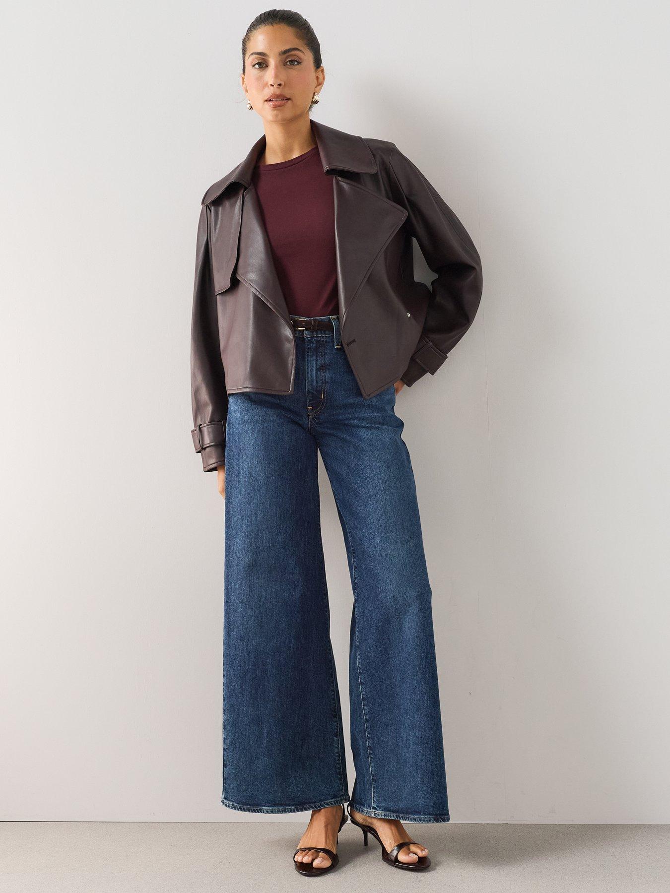 Image 3 of 7 of The Very Collection Womens Faux Leather Short Trench Jacket - Plum