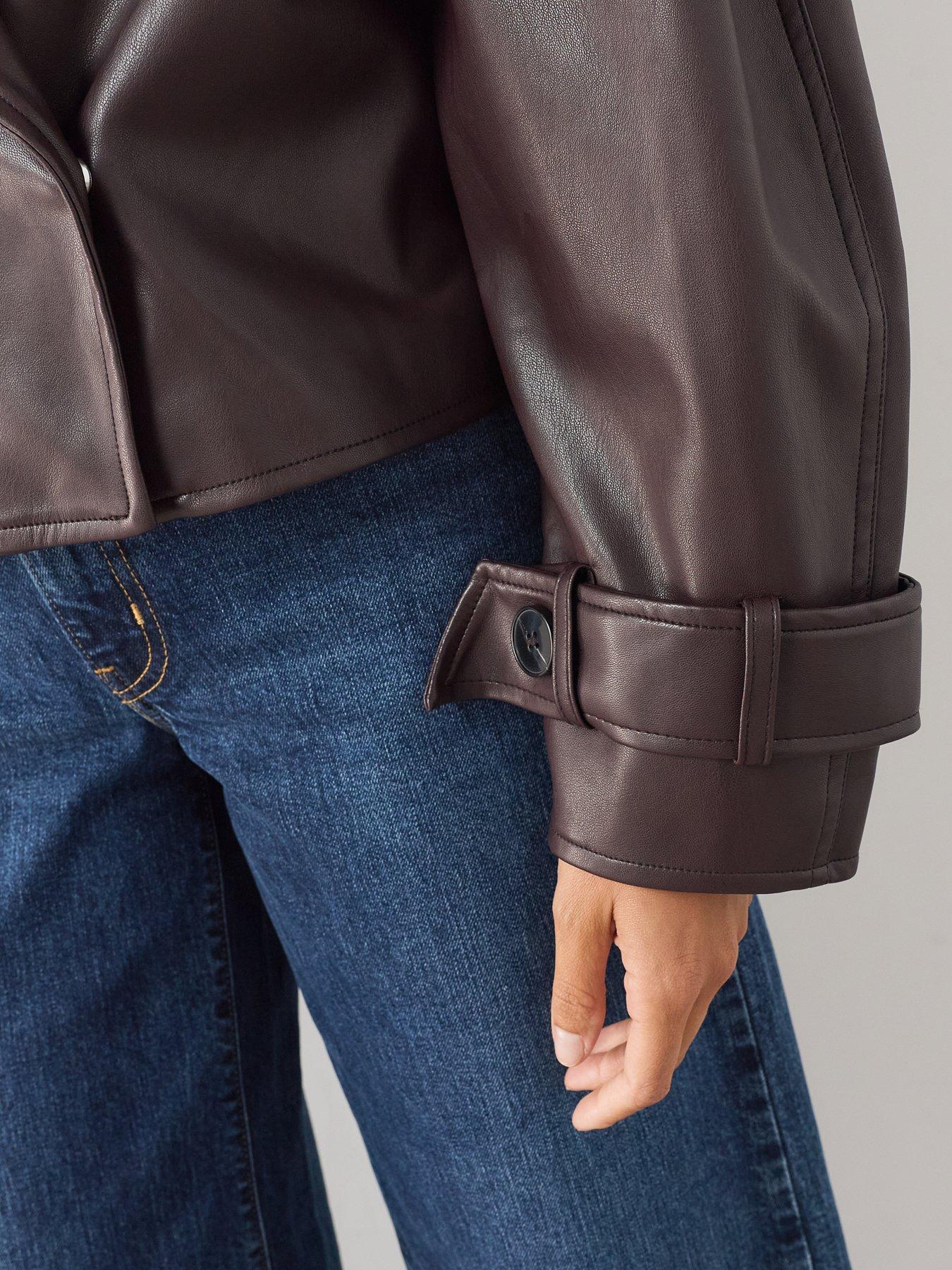 Image 4 of 7 of The Very Collection Womens Faux Leather Short Trench Jacket - Plum