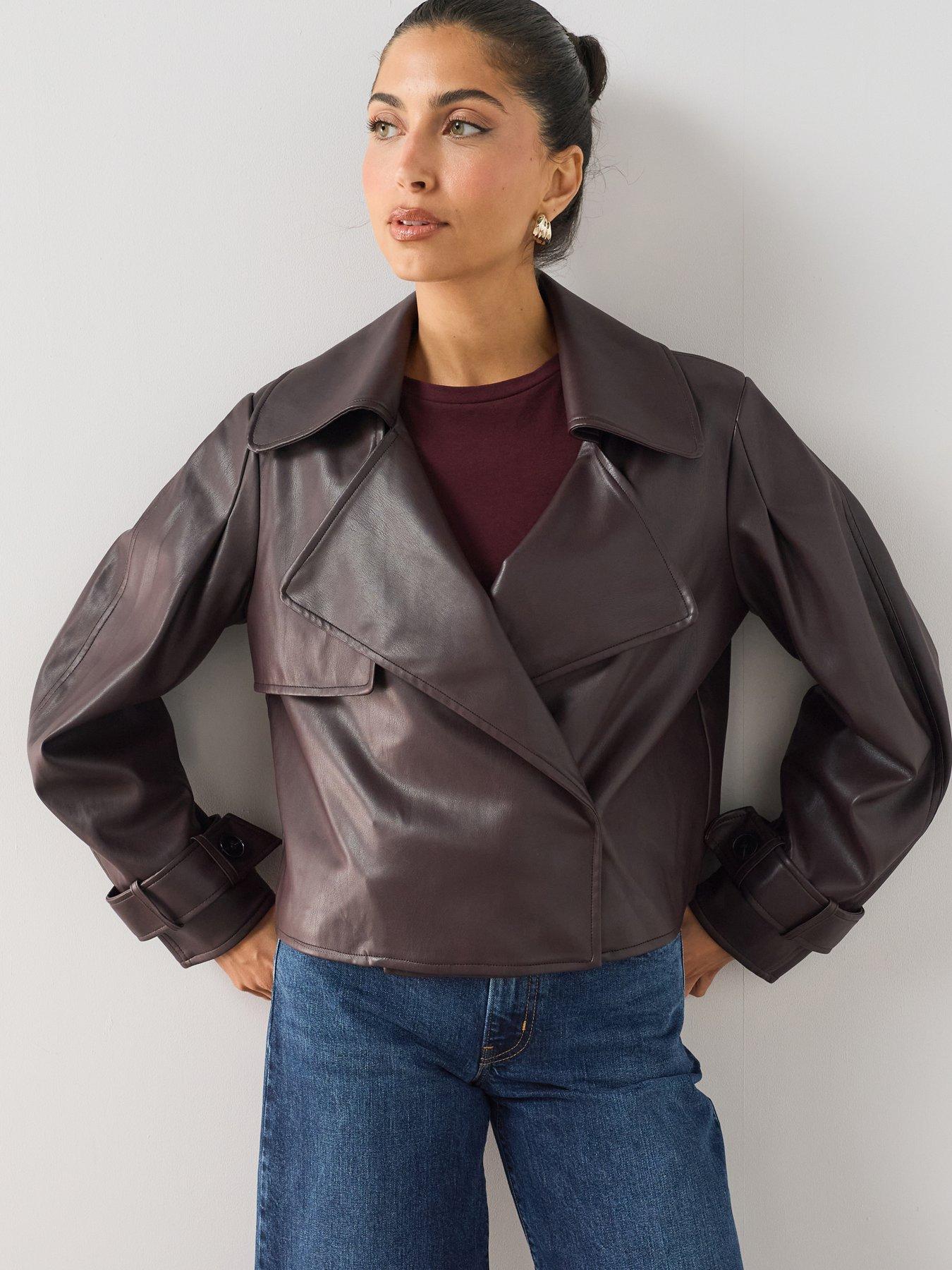 Image 5 of 7 of The Very Collection Womens Faux Leather Short Trench Jacket - Plum