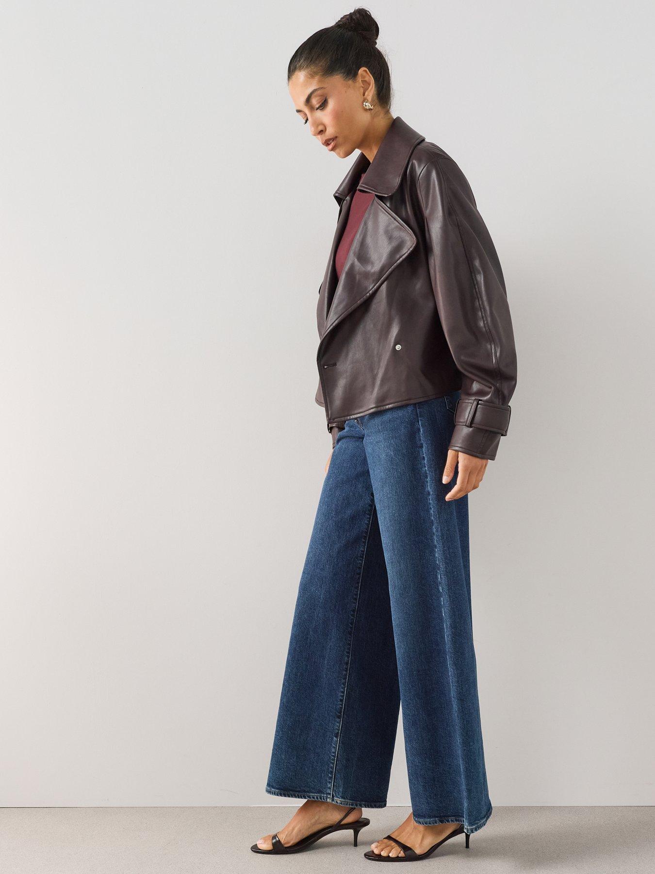 Image 6 of 7 of The Very Collection Womens Faux Leather Short Trench Jacket - Plum