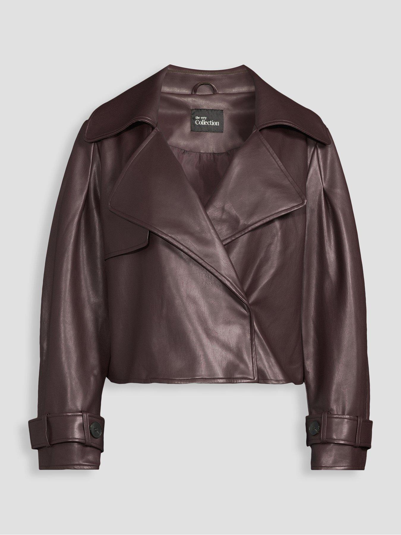 Image 7 of 7 of The Very Collection Womens Faux Leather Short Trench Jacket - Plum