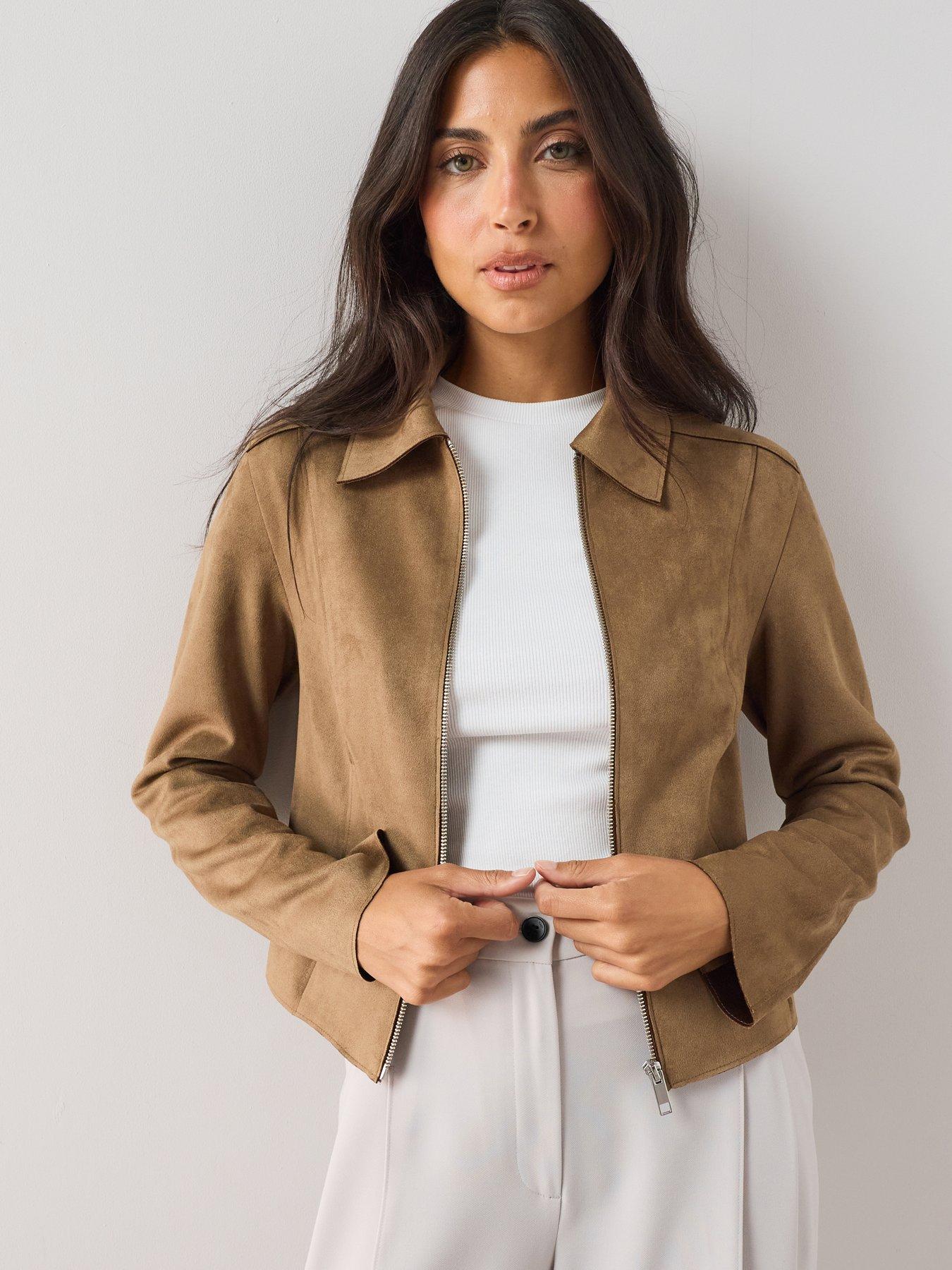 The Very Collection Zip Front Suedette Jacket - Brown