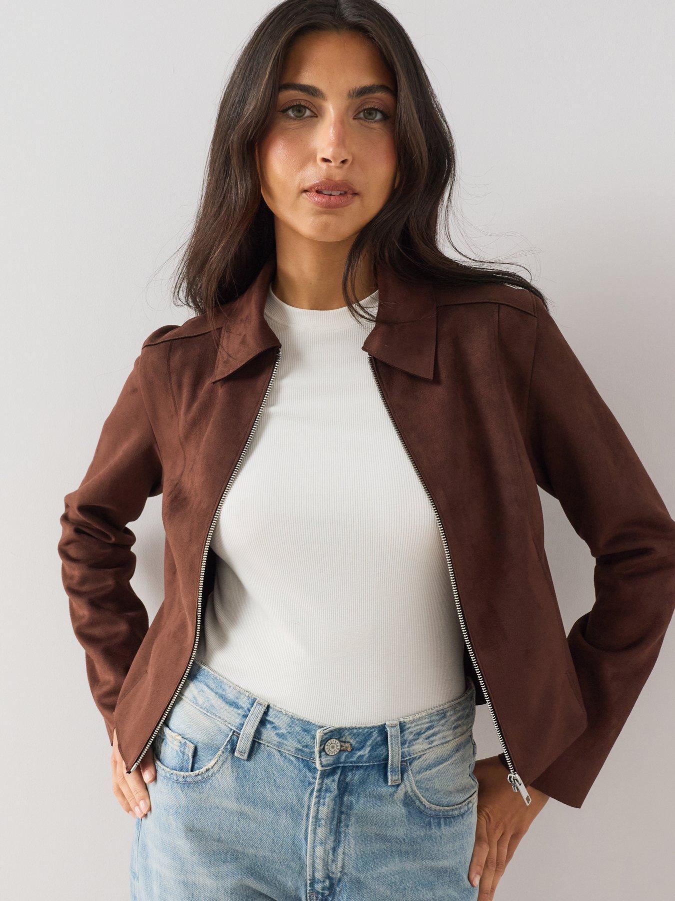 The Very Collection Zip Front Suedette Jacket - Brown