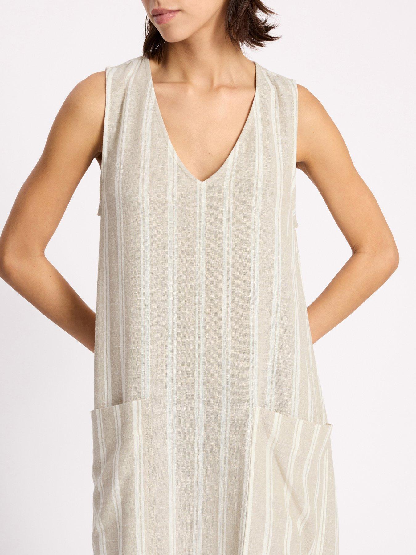 Image 3 of 4 of Albaray Linen Stripe Sleeveless Dress