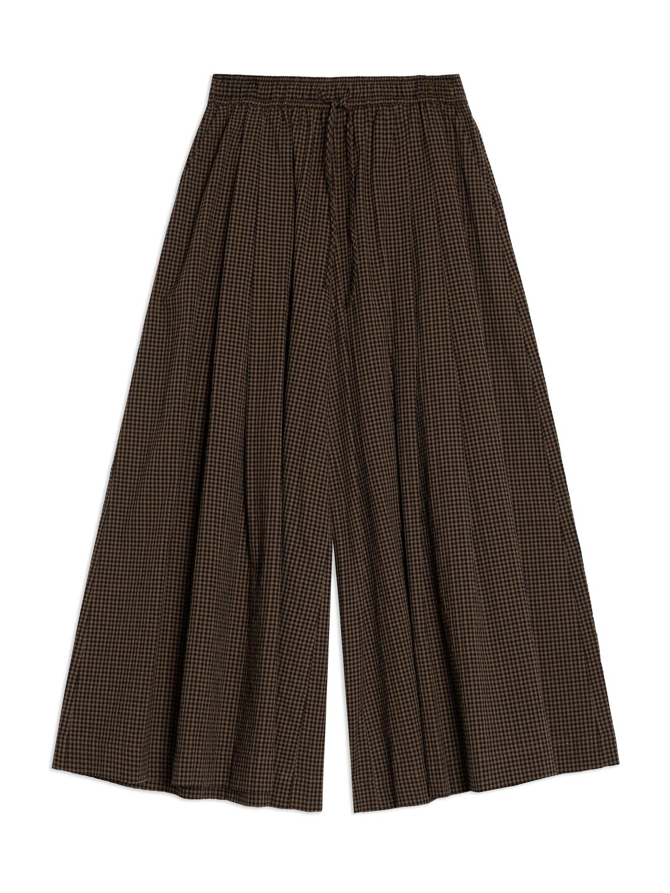 albaray-gingham-wide-leg-culottes-brownoutfit