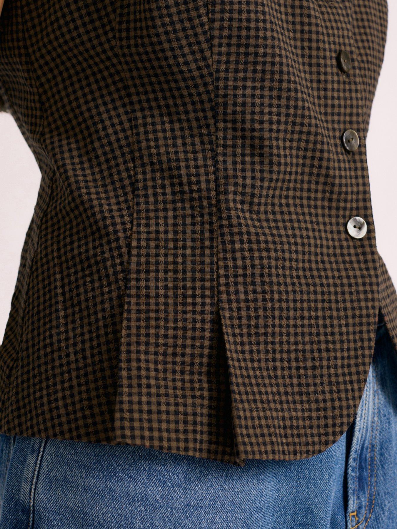 Image 3 of 4 of Albaray Gingham Print Button Front Waistcoat - Brown