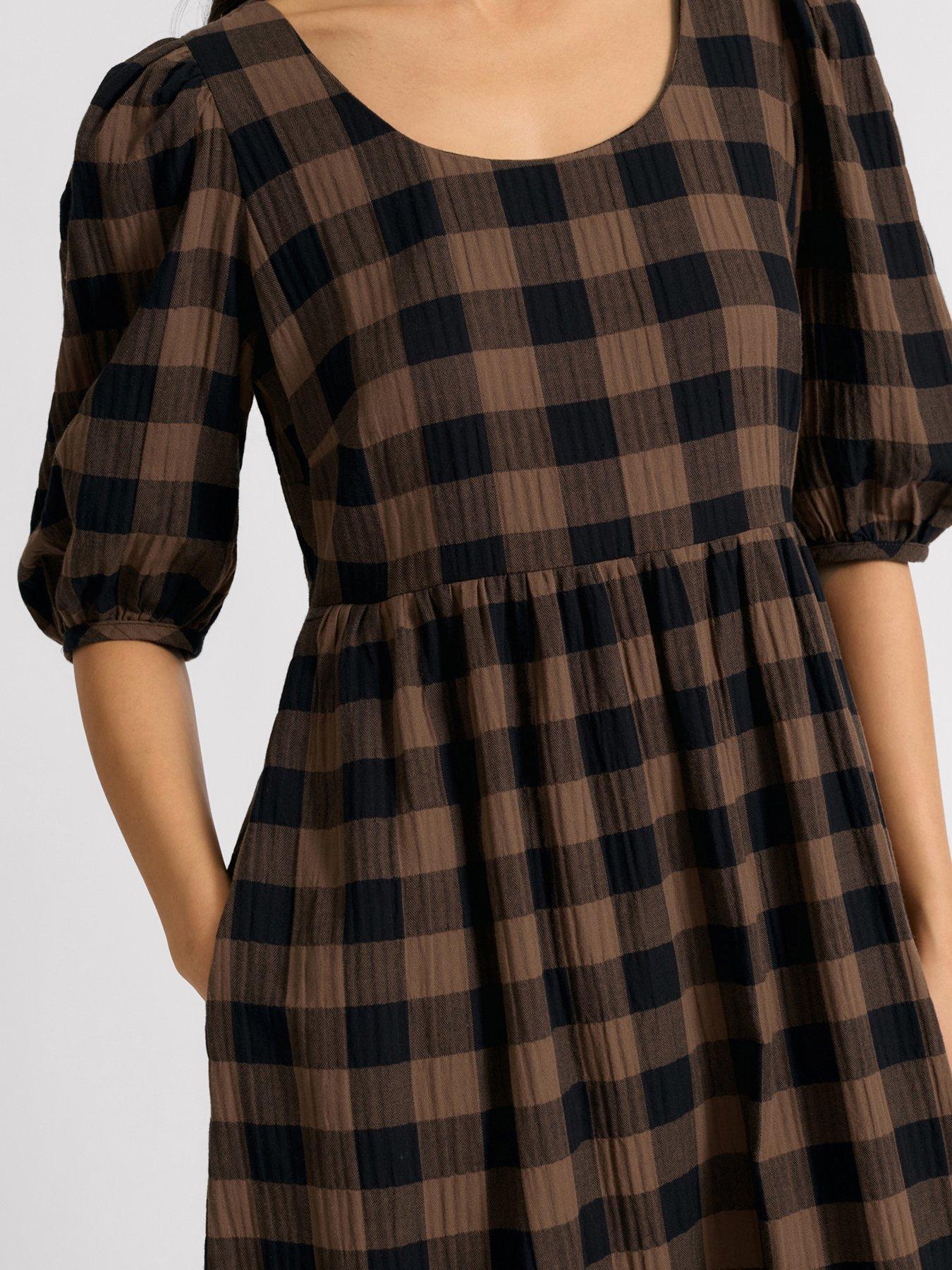 Image 3 of 5 of Albaray Chocolate Gingham Iconic Dress - Brown
