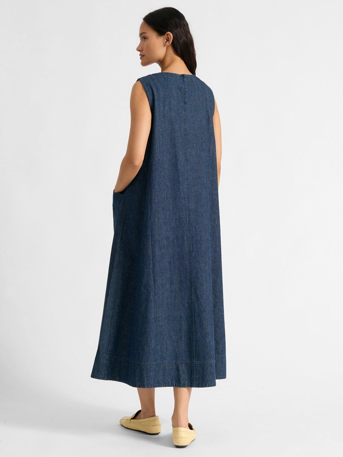 albaray-v-neck-denim-a-line-dress-bluestillFront