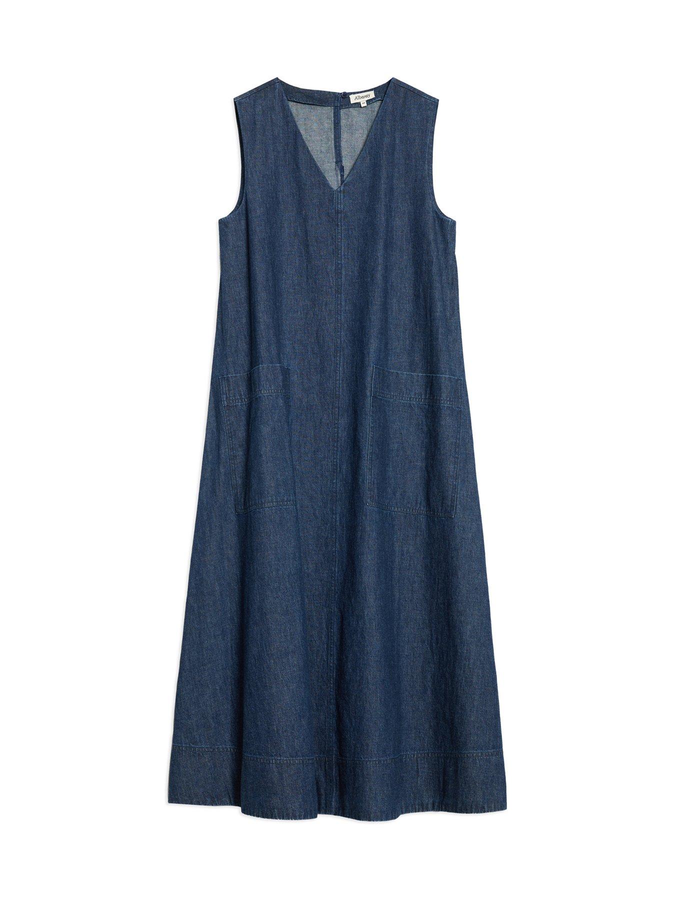 albaray-v-neck-denim-a-line-dress-blueoutfit