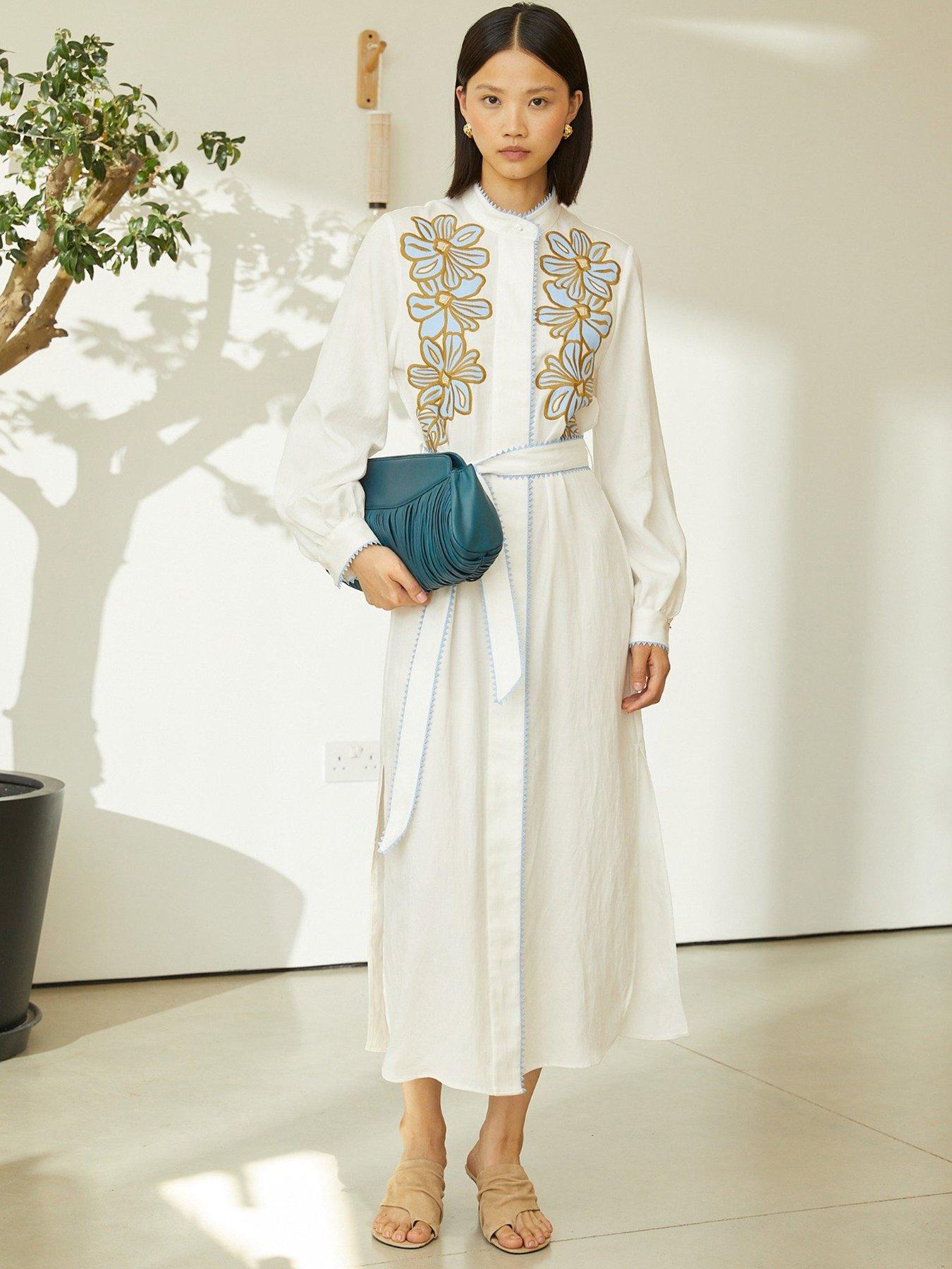Jovonna London Zina Embroidered Midi Dress - White
