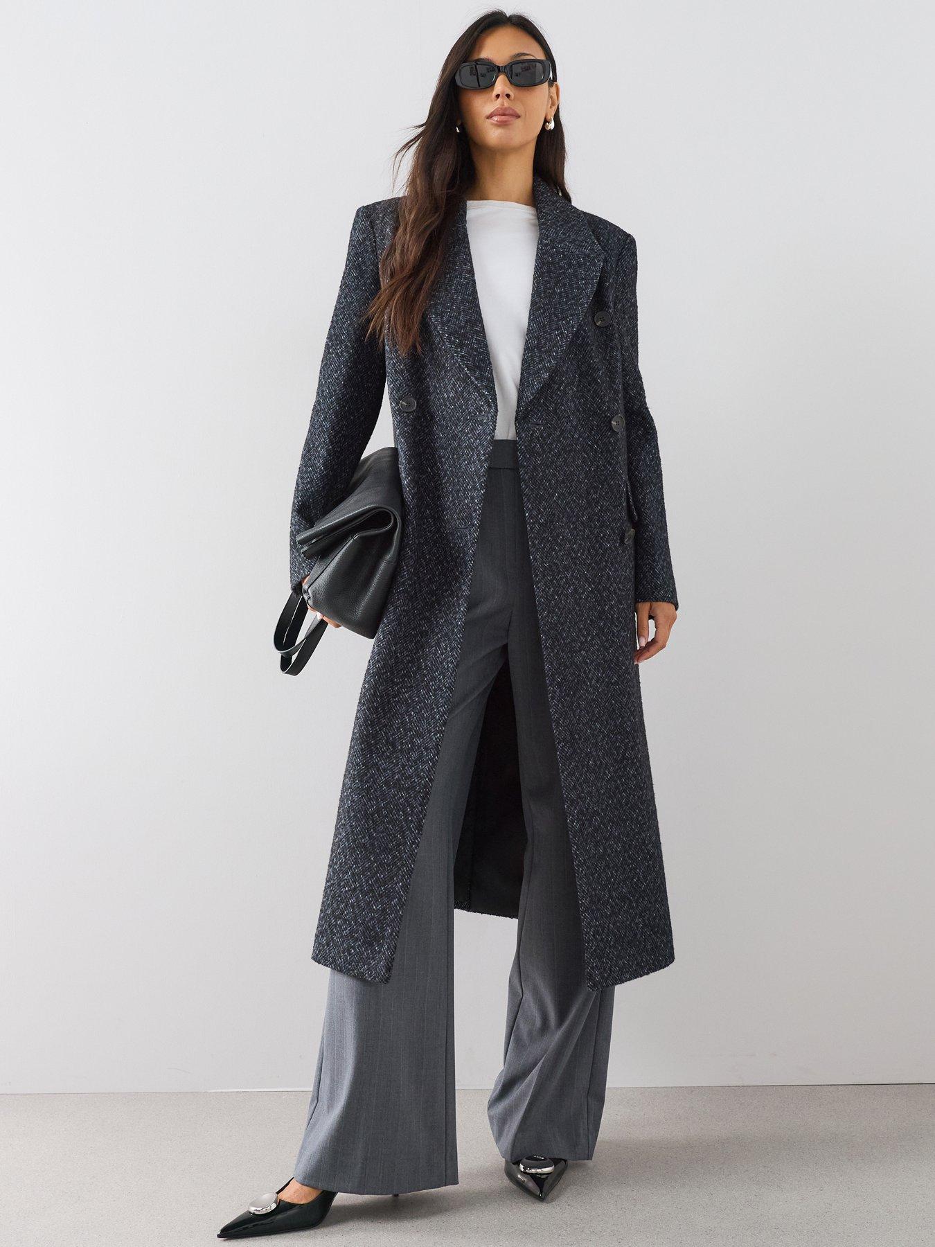 Image 1 of 7 of The Very Collection Womens Double Breasted Longline Textured Coat - Navy